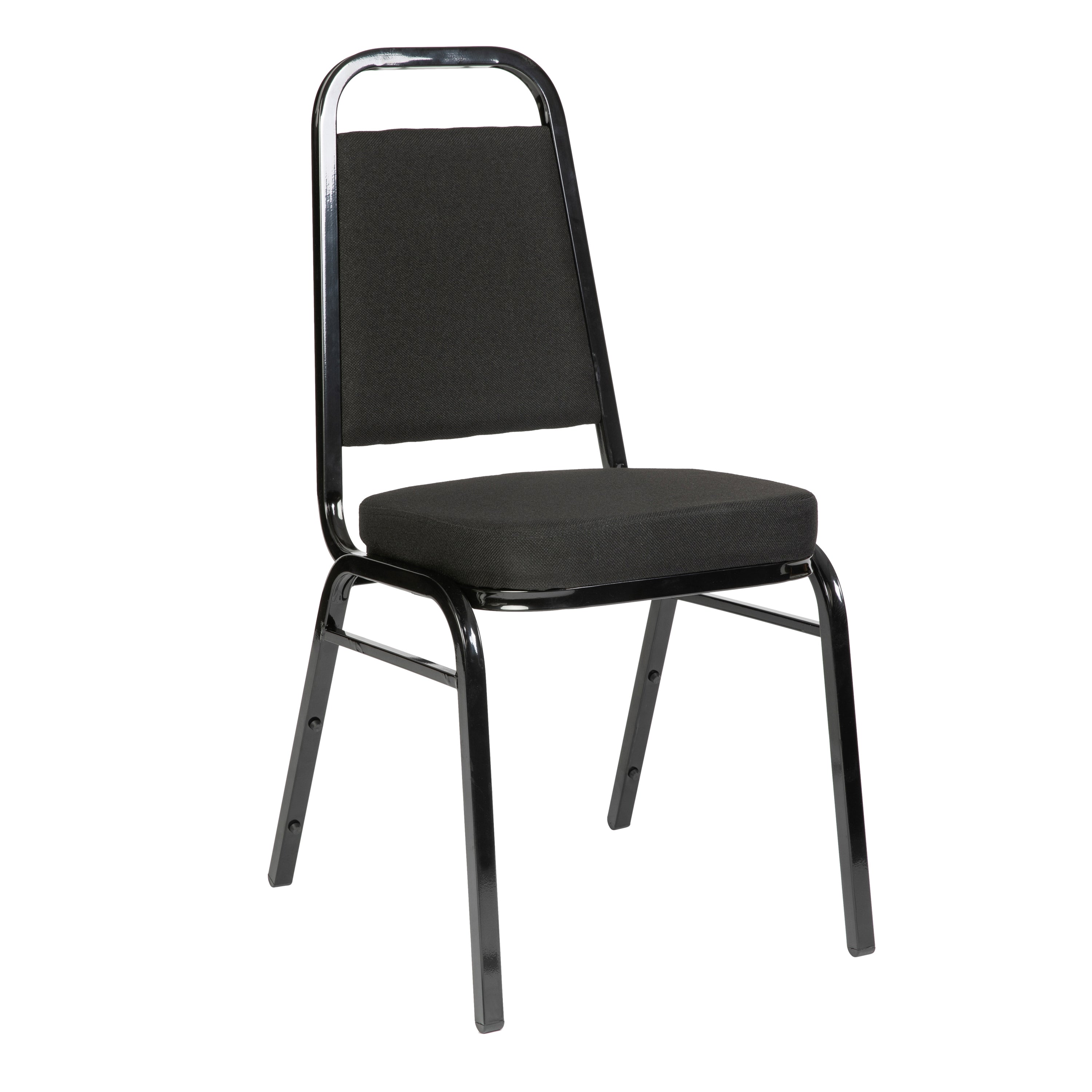 HERCULES Series Trapezoidal Back Stacking Banquet Chair with Black Fabric and 2.5'' Thick Seat - Black Frame