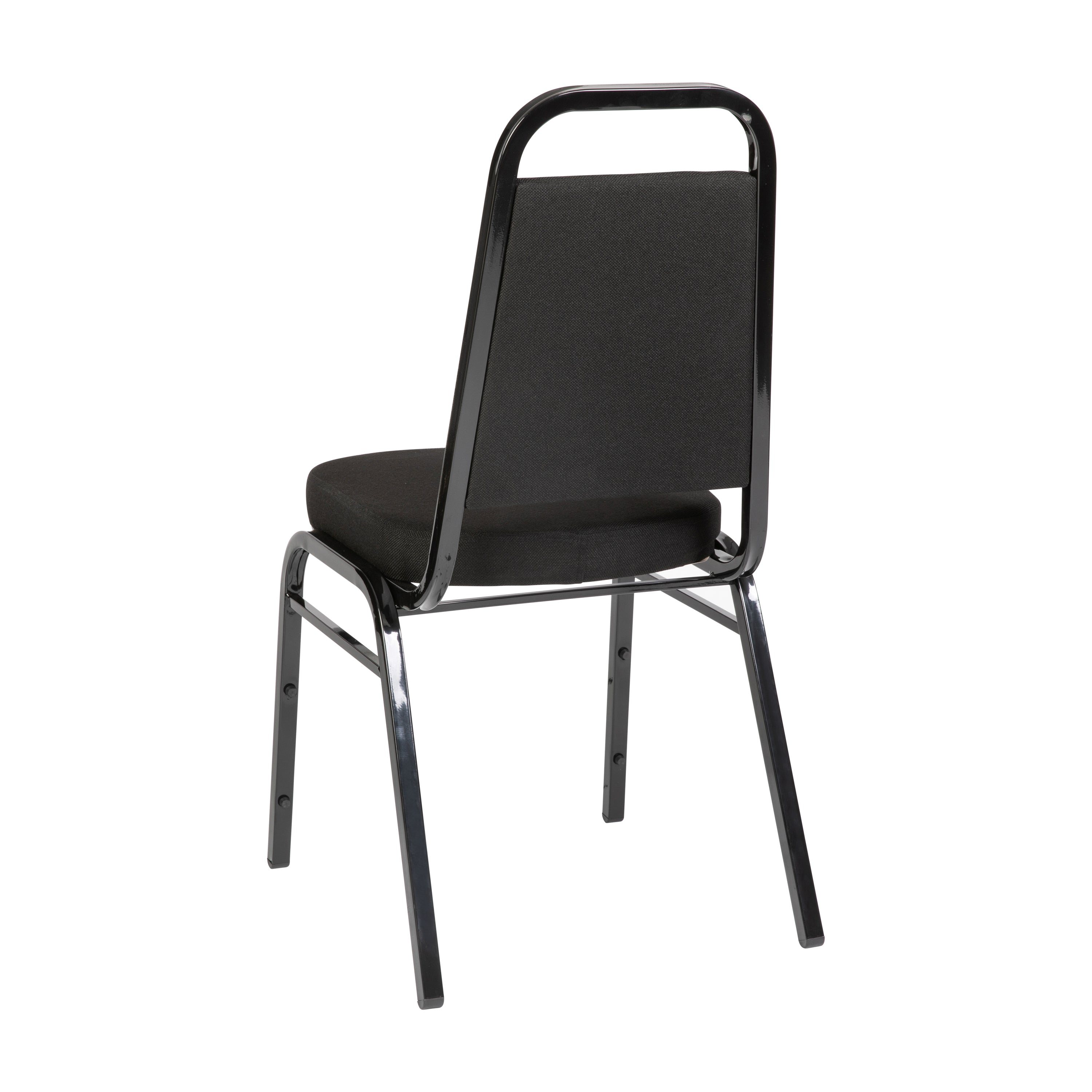HERCULES Series Trapezoidal Back Stacking Banquet Chair with Black Fabric and 2.5'' Thick Seat - Black Frame