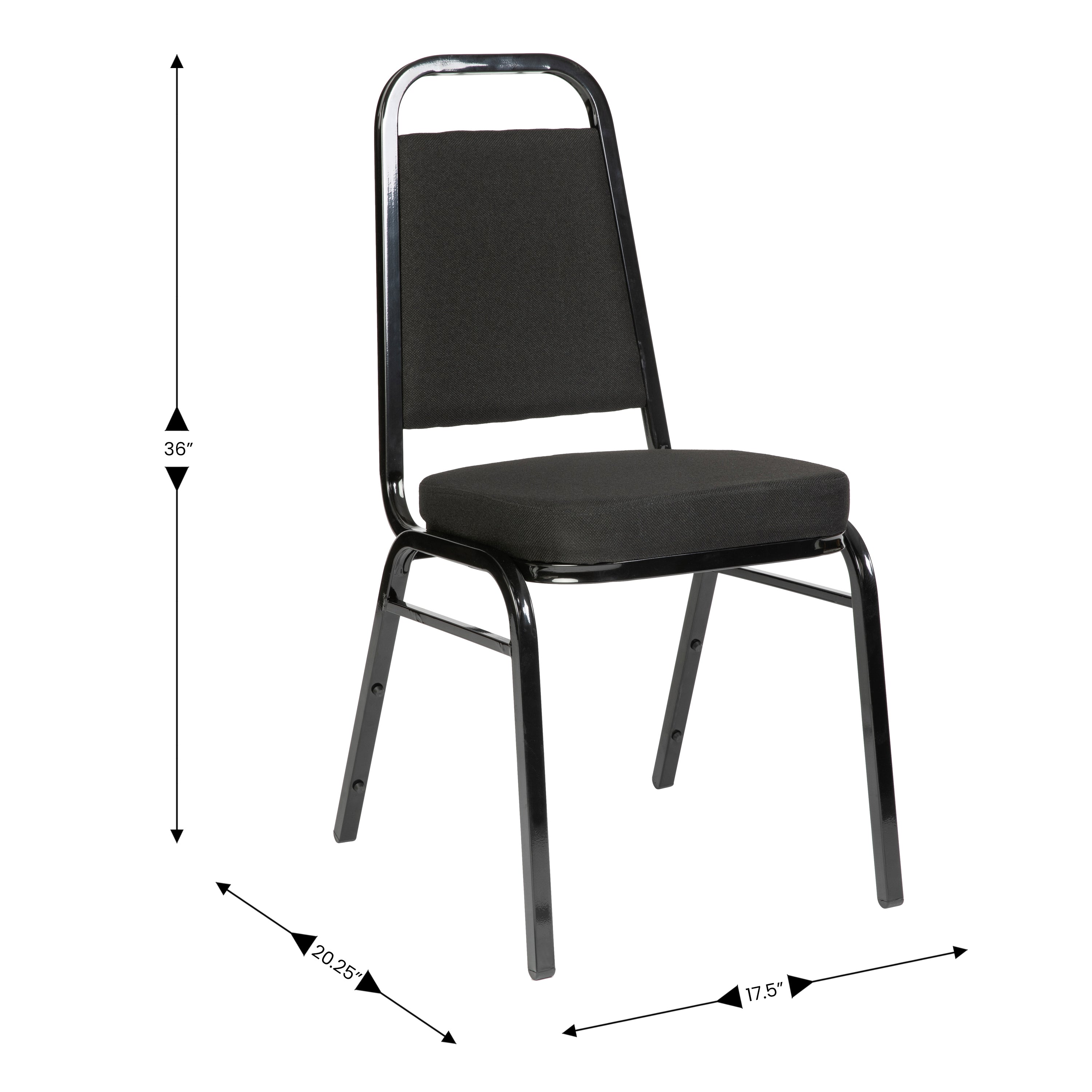 HERCULES Series Trapezoidal Back Stacking Banquet Chair with Black Fabric and 2.5'' Thick Seat - Black Frame