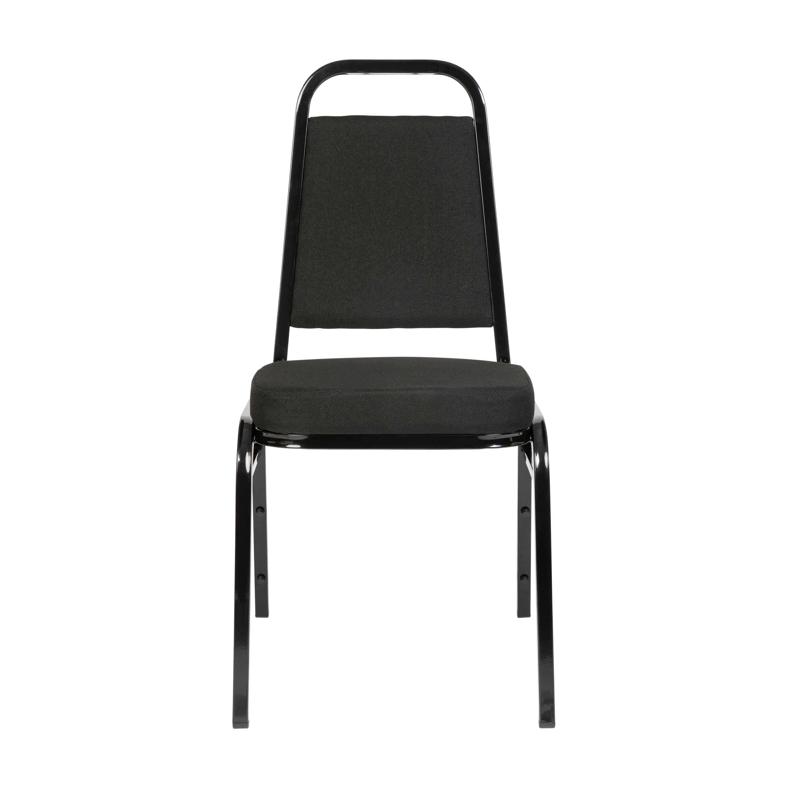 HERCULES Series Trapezoidal Back Stacking Banquet Chair with Black Fabric and 2.5'' Thick Seat - Black Frame
