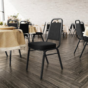 HERCULES Series Trapezoidal Back Stacking Banquet Chair with Black Fabric and 2.5'' Thick Seat - Black Frame