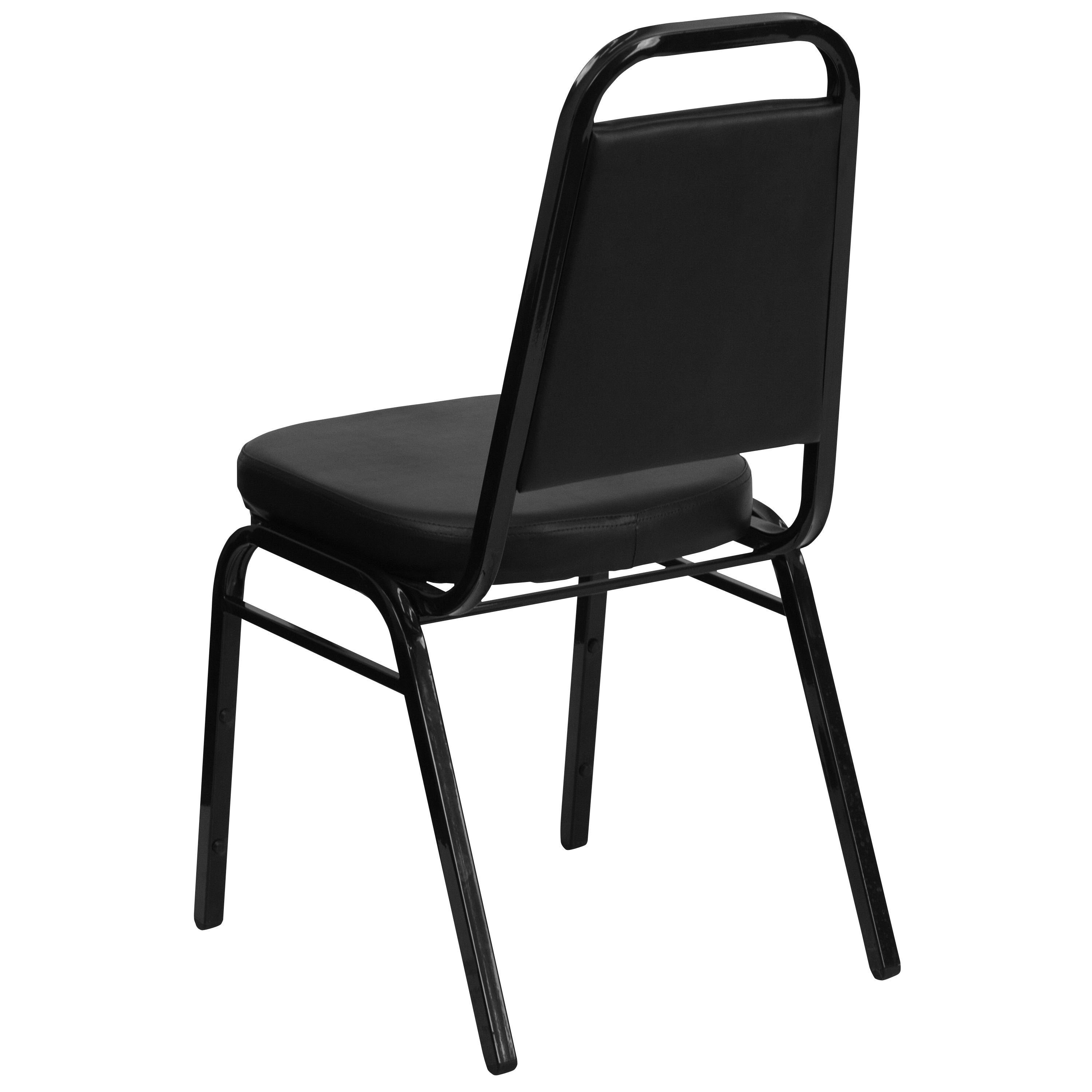 HERCULES Series Trapezoidal Back Stacking Banquet Chair in Black Vinyl - Black Frame