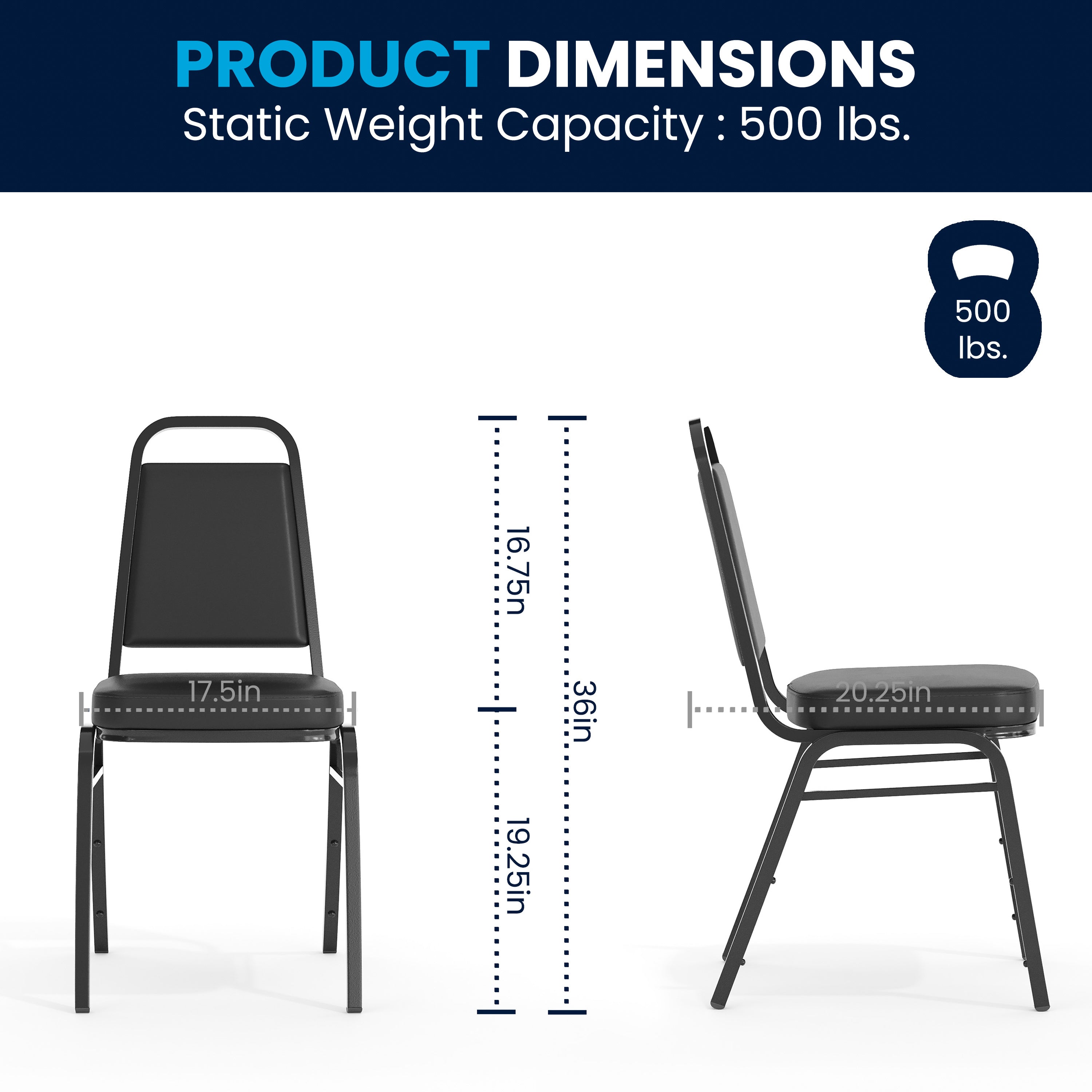 HERCULES Series Trapezoidal Back Stacking Banquet Chair in Black Vinyl - Black Frame