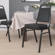 HERCULES Series Trapezoidal Back Stacking Banquet Chair in Black Vinyl - Black Frame