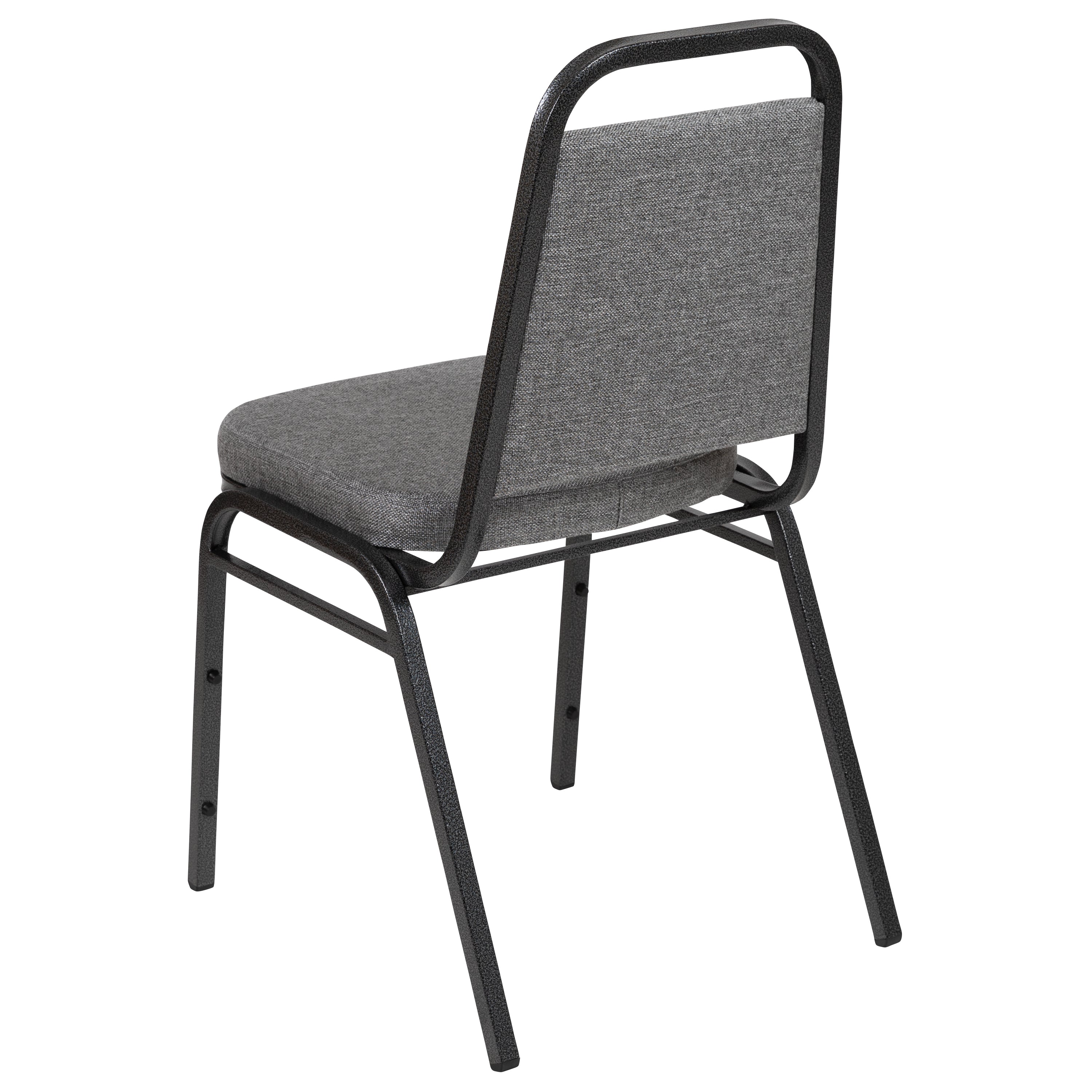 HERCULES Series Trapezoidal Back Stacking Banquet Chair with 2.5" Thick Seat in Gray Fabric - Silver Vein Frame