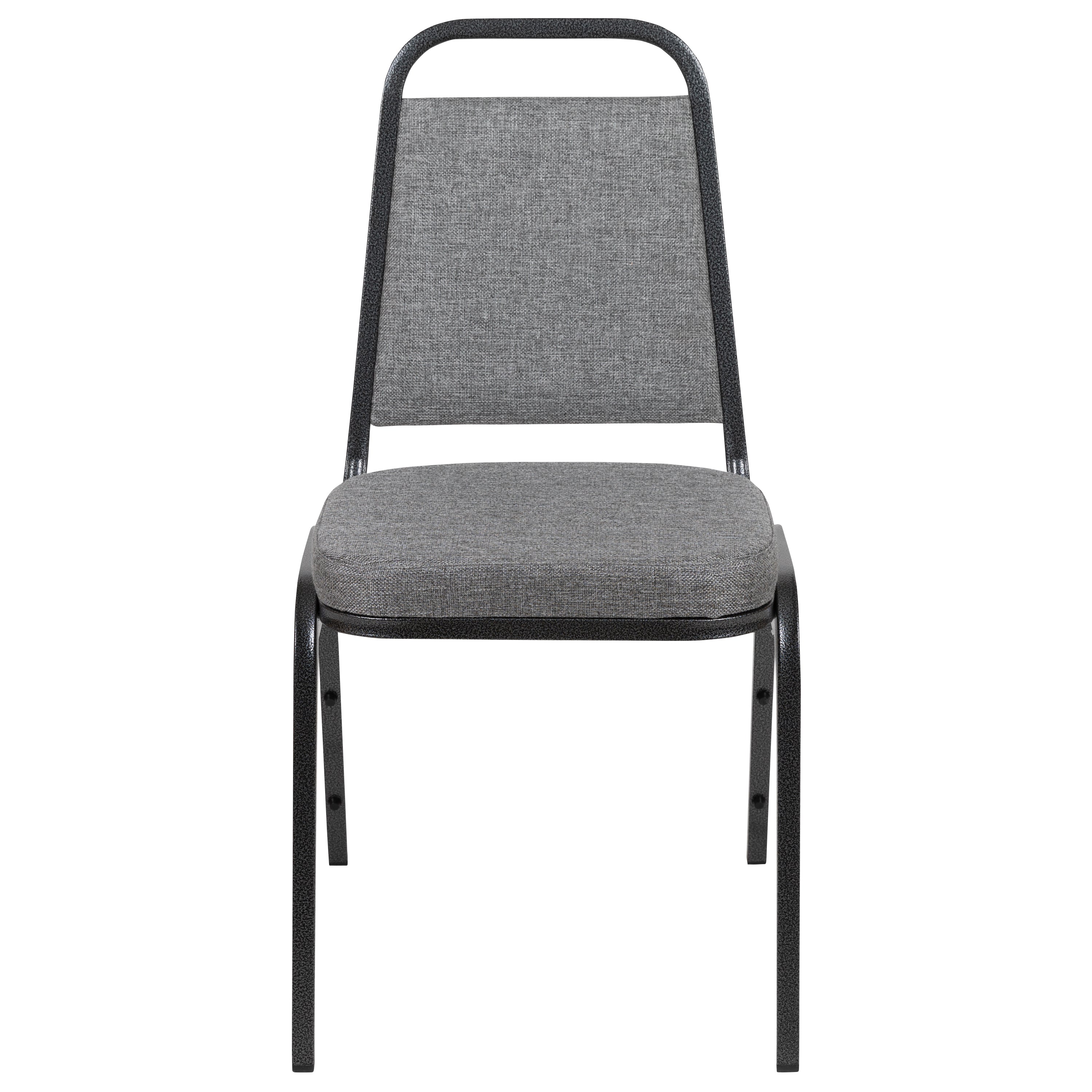 HERCULES Series Trapezoidal Back Stacking Banquet Chair with 2.5" Thick Seat in Gray Fabric - Silver Vein Frame