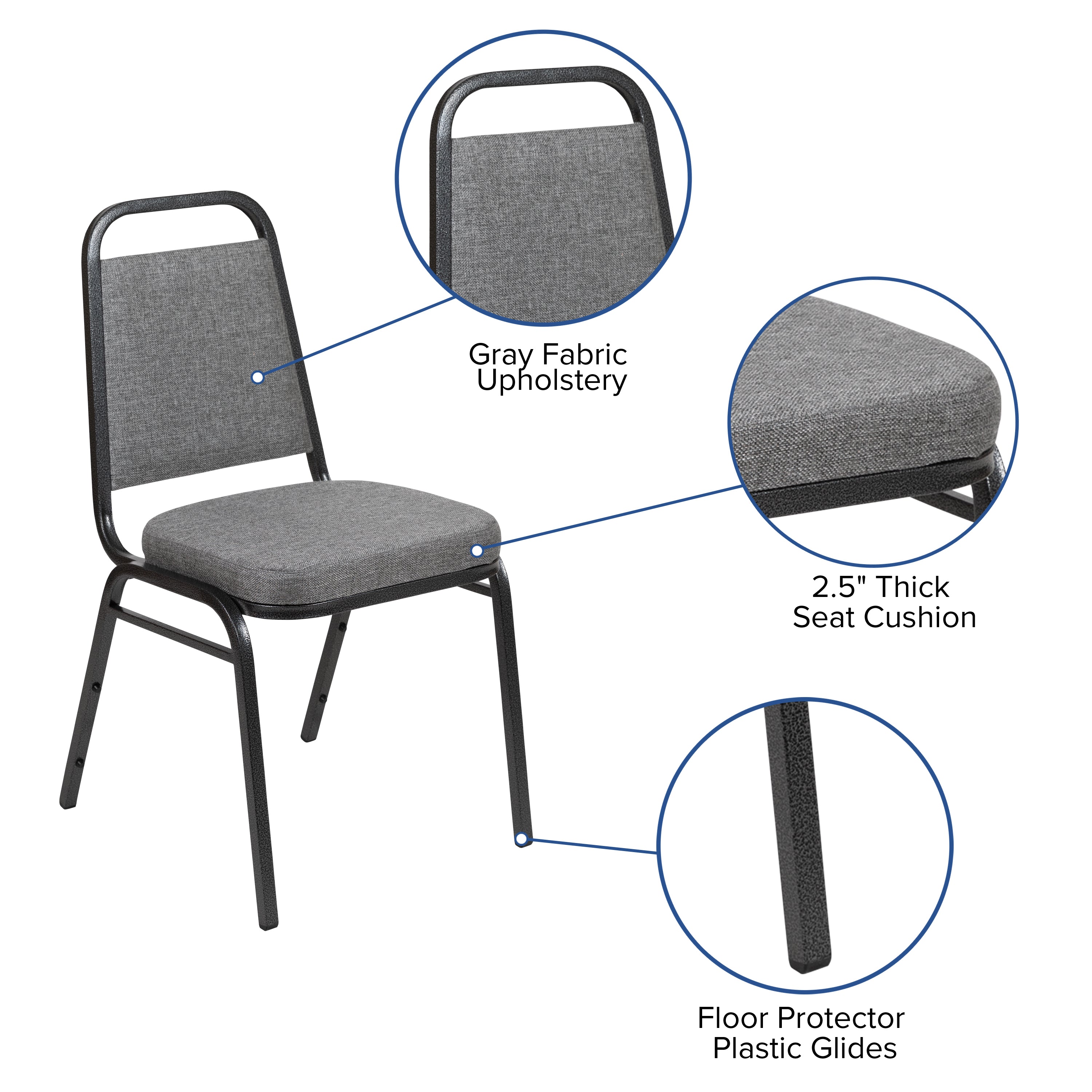 HERCULES Series Trapezoidal Back Stacking Banquet Chair with 2.5" Thick Seat in Gray Fabric - Silver Vein Frame
