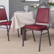 HERCULES Series Trapezoidal Back Stacking Banquet Chair in Burgundy Vinyl - Silver Vein Frame