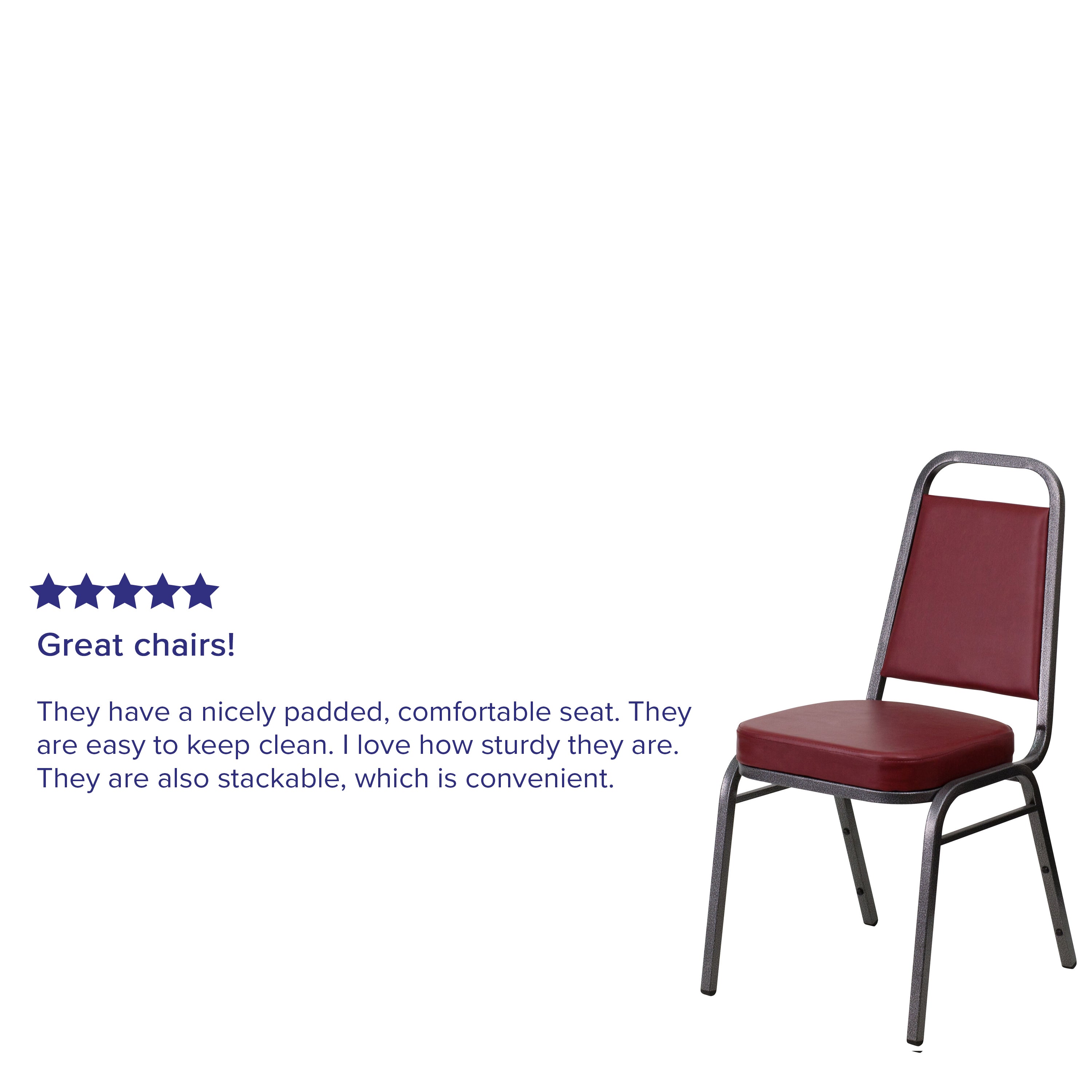 HERCULES Series Trapezoidal Back Stacking Banquet Chair in Burgundy Vinyl - Silver Vein Frame