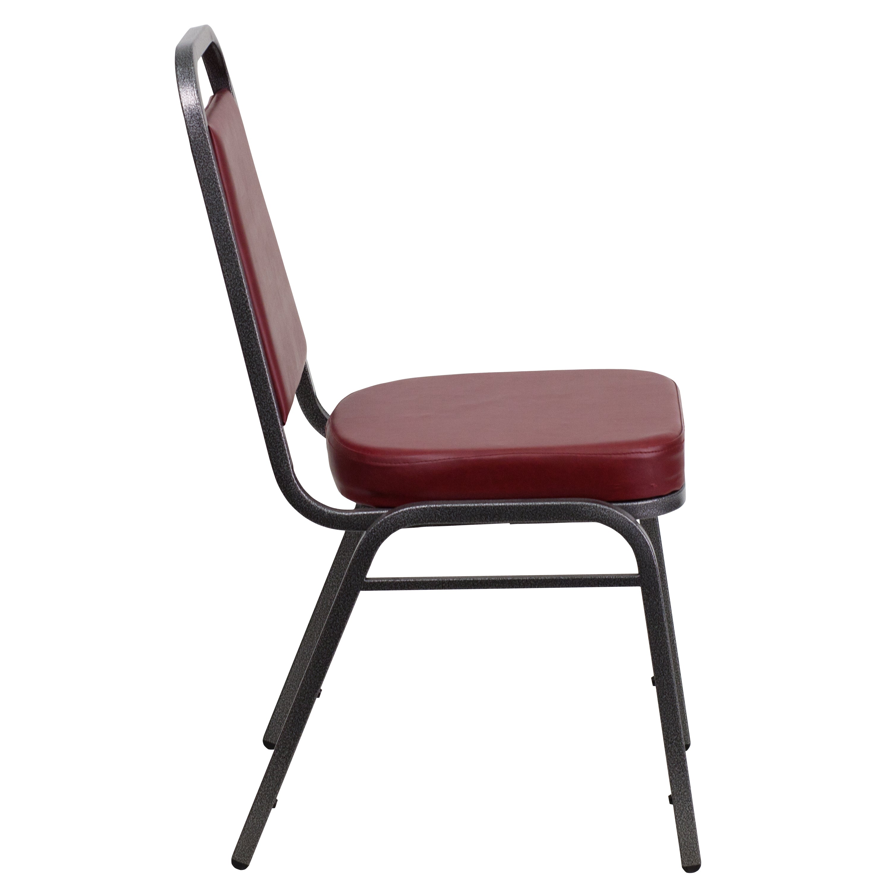 HERCULES Series Trapezoidal Back Stacking Banquet Chair in Burgundy Vinyl - Silver Vein Frame