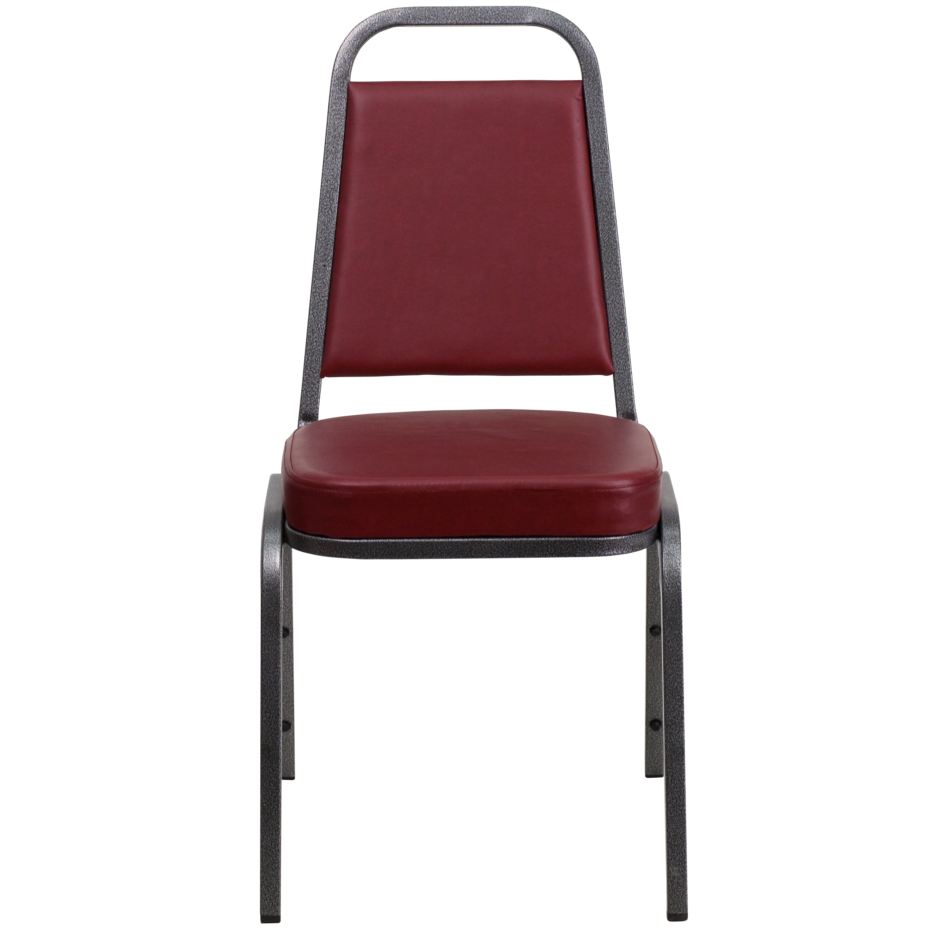HERCULES Series Trapezoidal Back Stacking Banquet Chair in Burgundy Vinyl - Silver Vein Frame