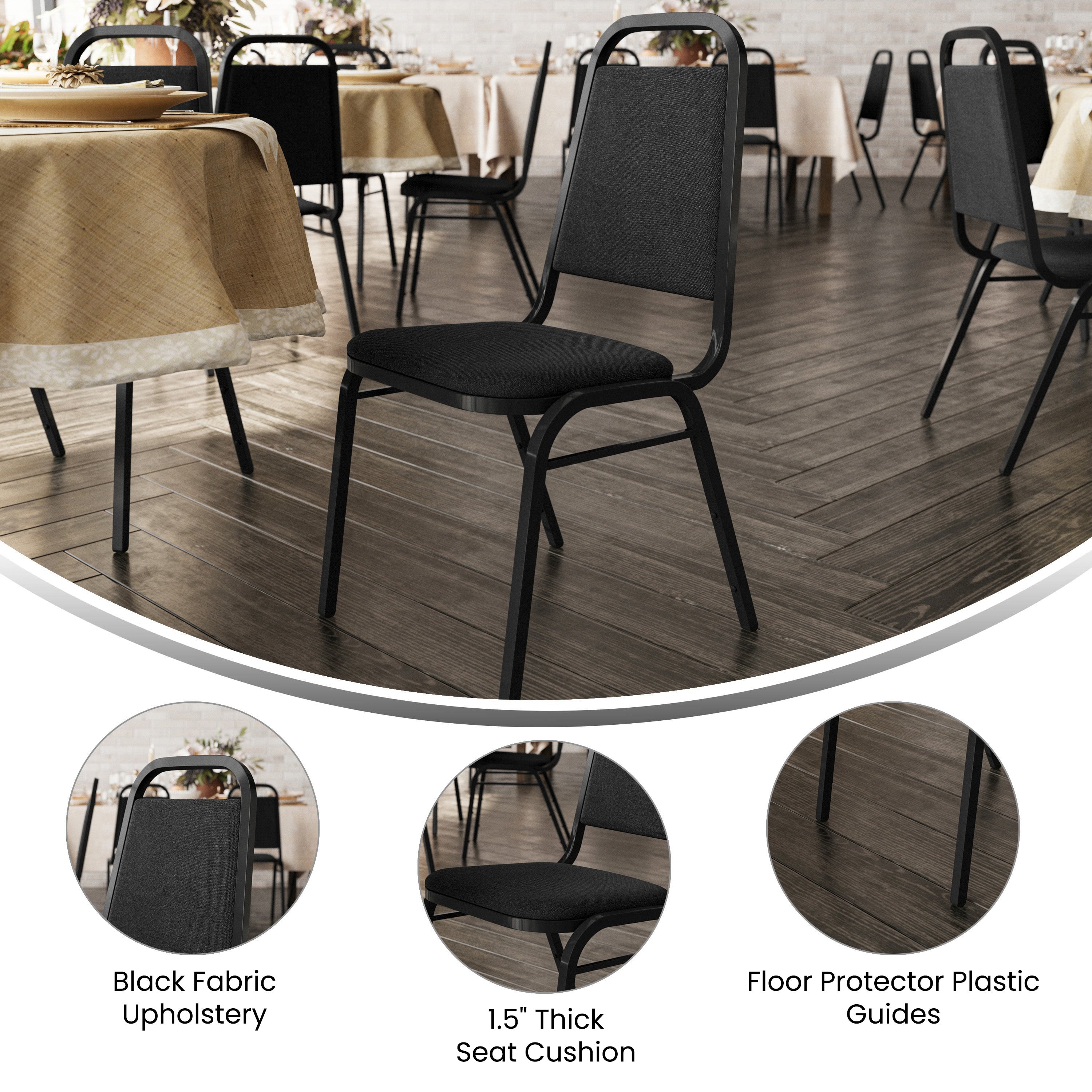HERCULES Series Trapezoidal Back Stacking Banquet Chair in Black Fabric - Black Frame