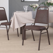 HERCULES Series Trapezoidal Back Stacking Banquet Chair in Brown Vinyl - Copper Vein Frame