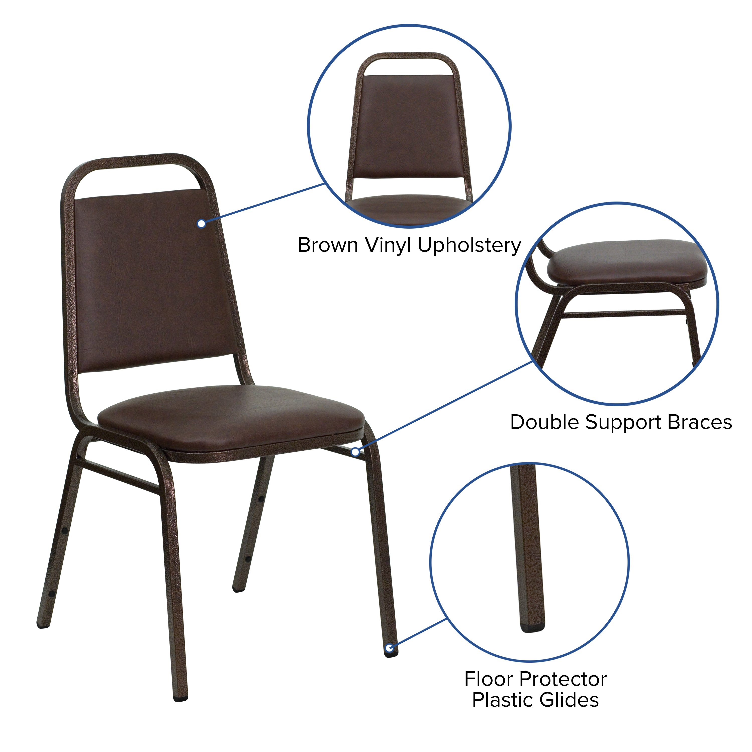 HERCULES Series Trapezoidal Back Stacking Banquet Chair in Brown Vinyl - Copper Vein Frame