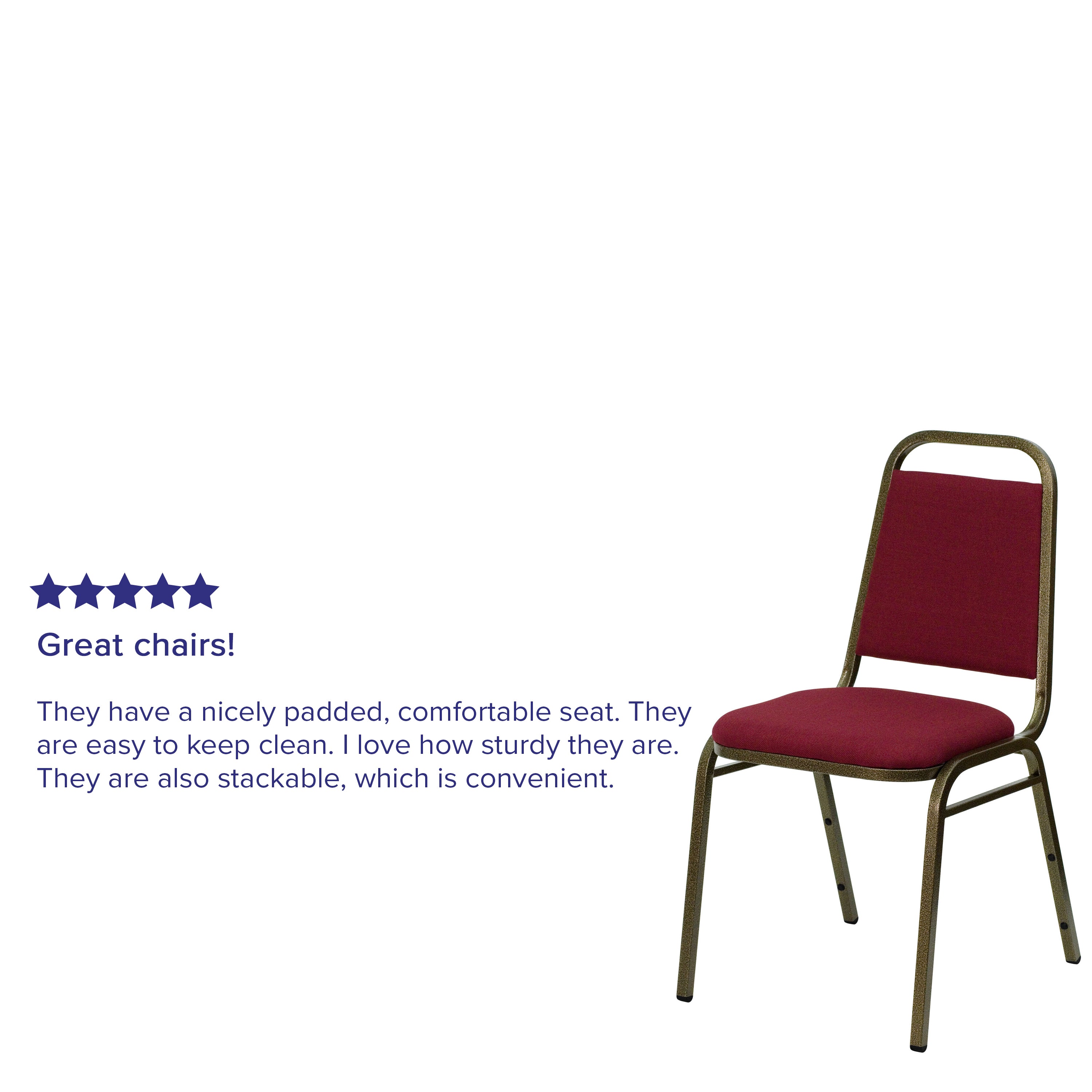 HERCULES Series Trapezoidal Back Stacking Banquet Chair in Burgundy Fabric - Gold Vein Frame