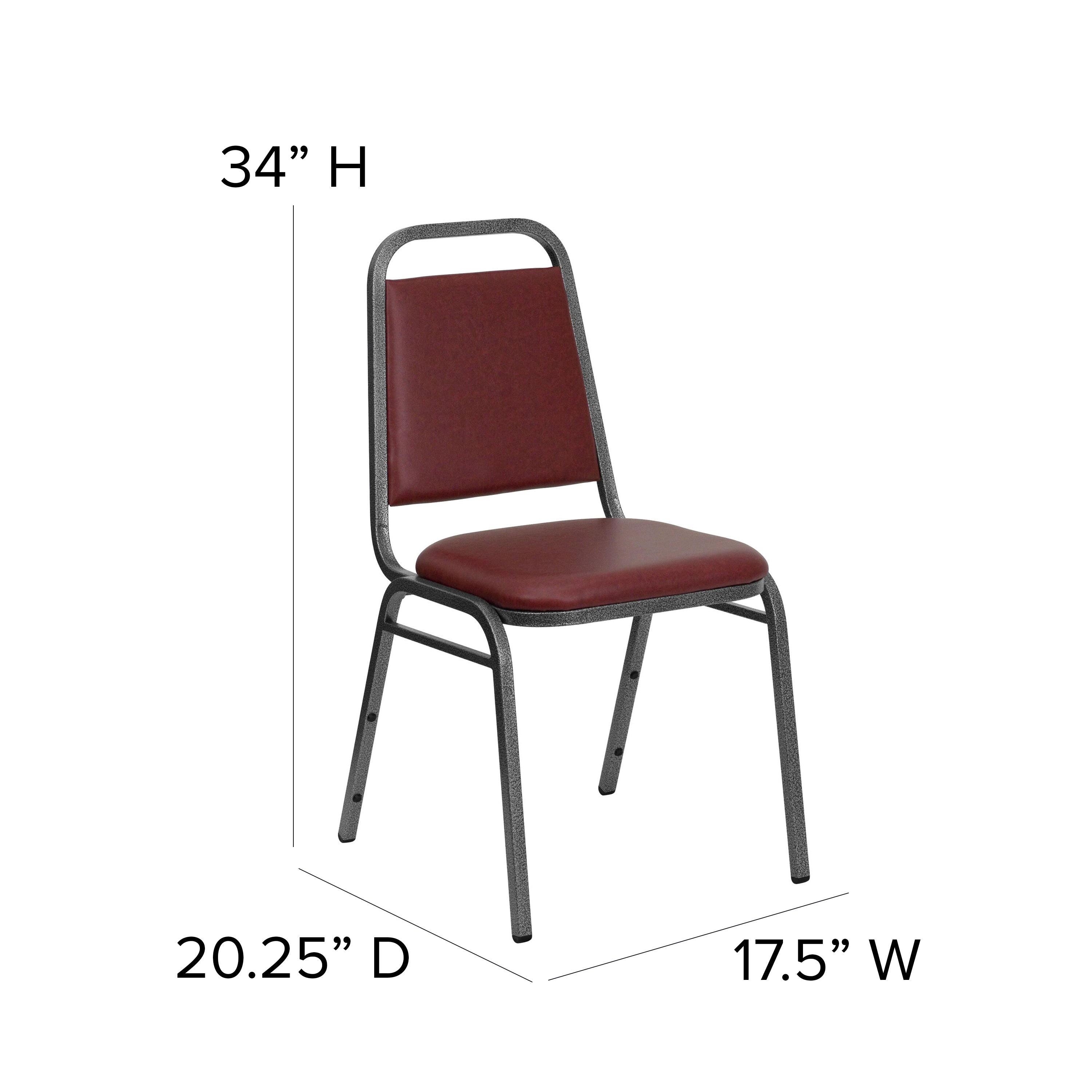 HERCULES Series Trapezoidal Back Stacking Banquet Chair in Burgundy Vinyl - Silver Vein Frame
