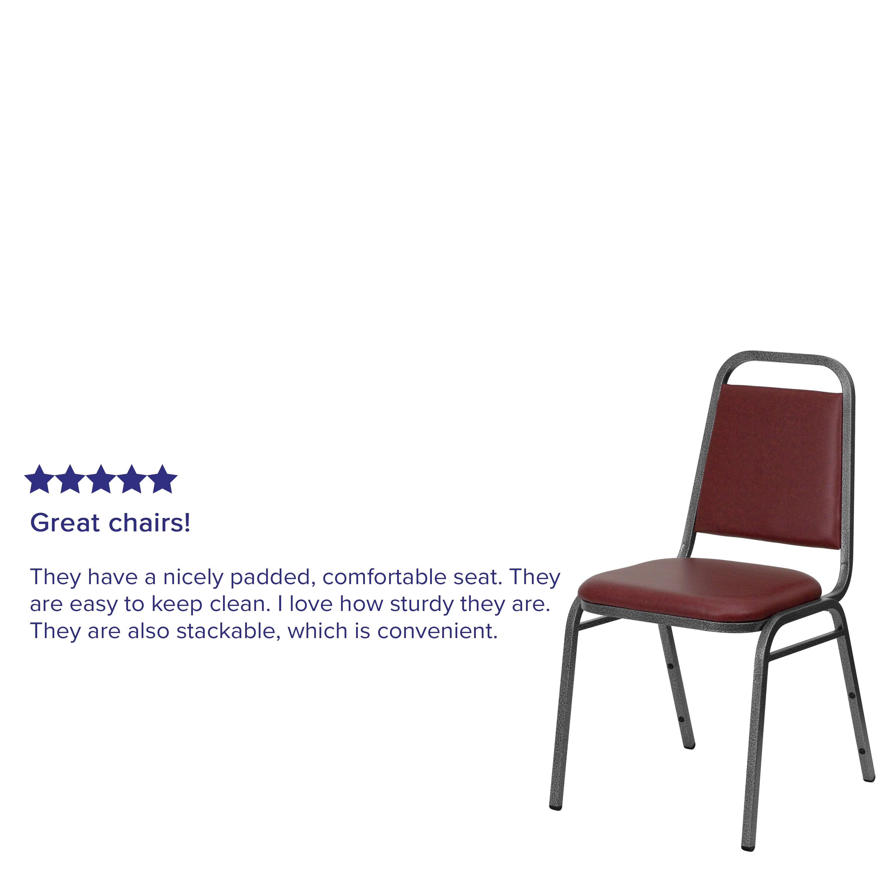HERCULES Series Trapezoidal Back Stacking Banquet Chair in Burgundy Vinyl - Silver Vein Frame