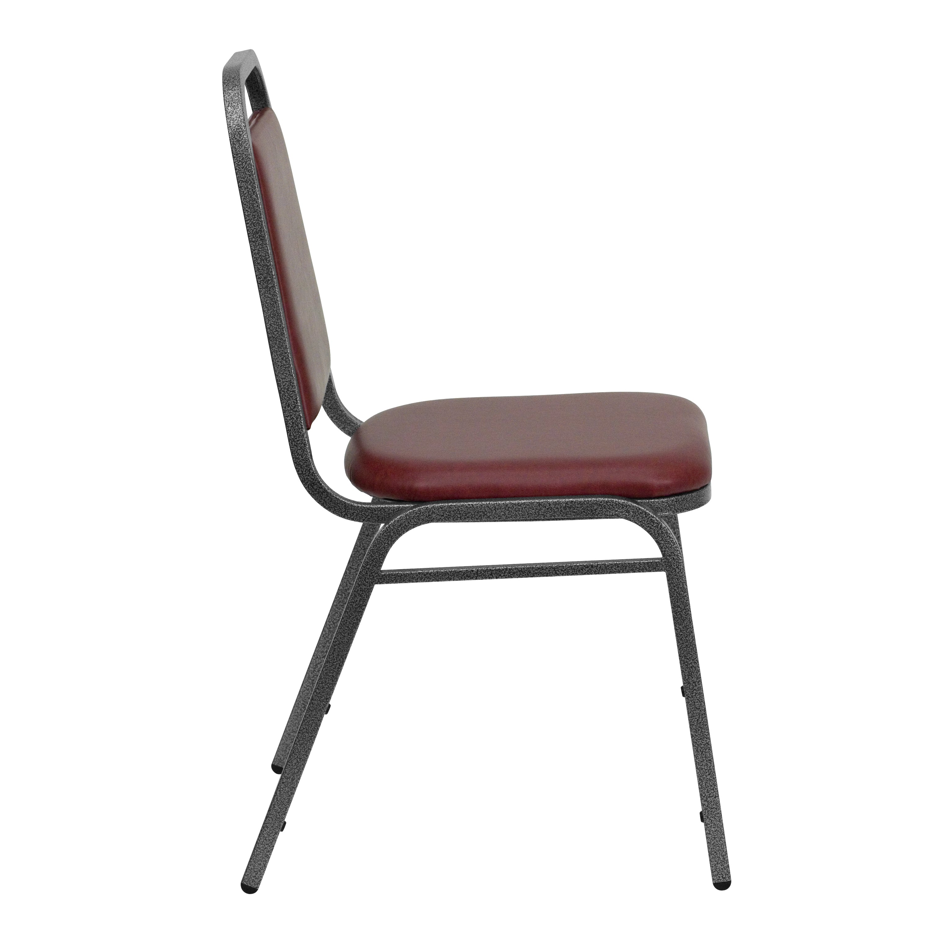 HERCULES Series Trapezoidal Back Stacking Banquet Chair in Burgundy Vinyl - Silver Vein Frame