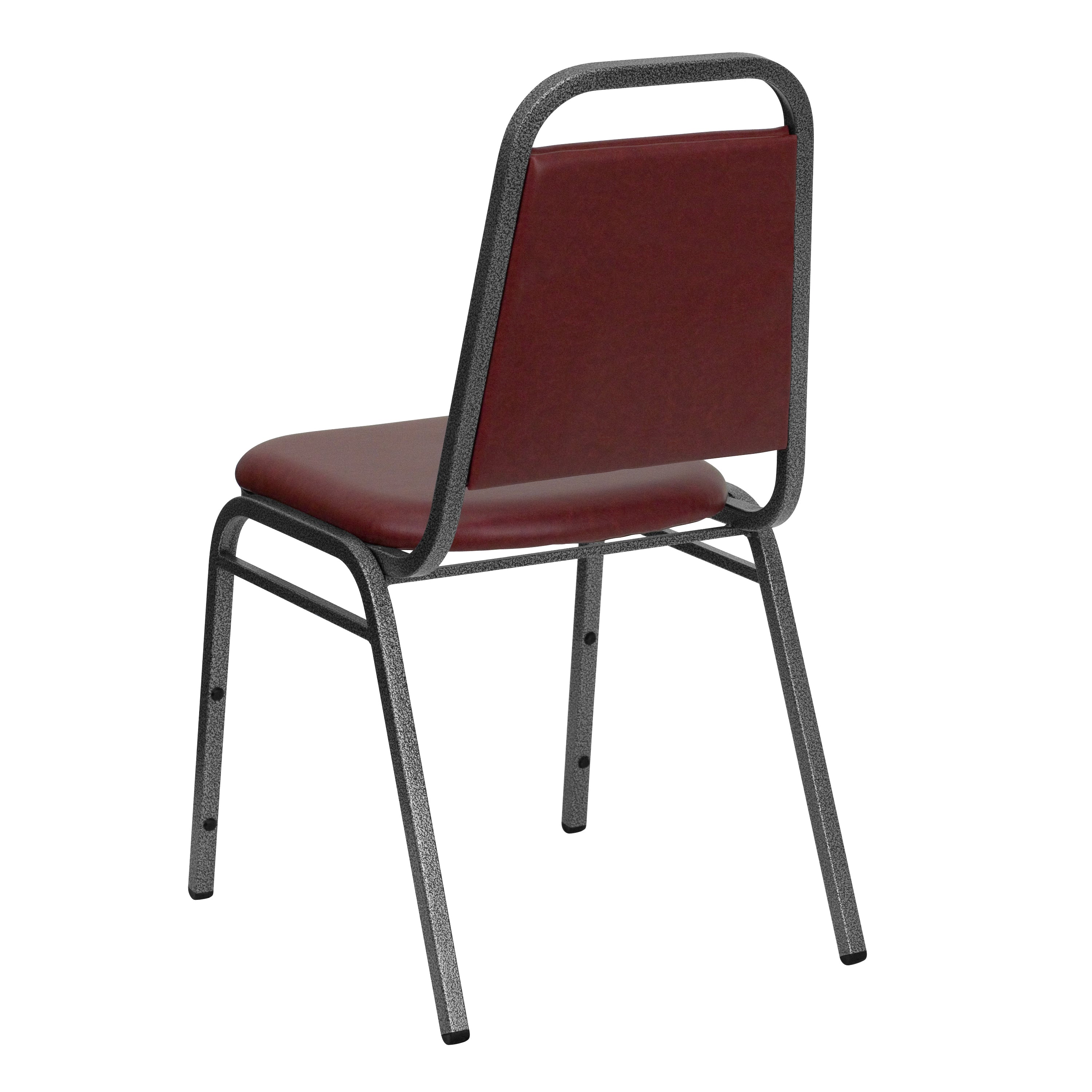 HERCULES Series Trapezoidal Back Stacking Banquet Chair in Burgundy Vinyl - Silver Vein Frame