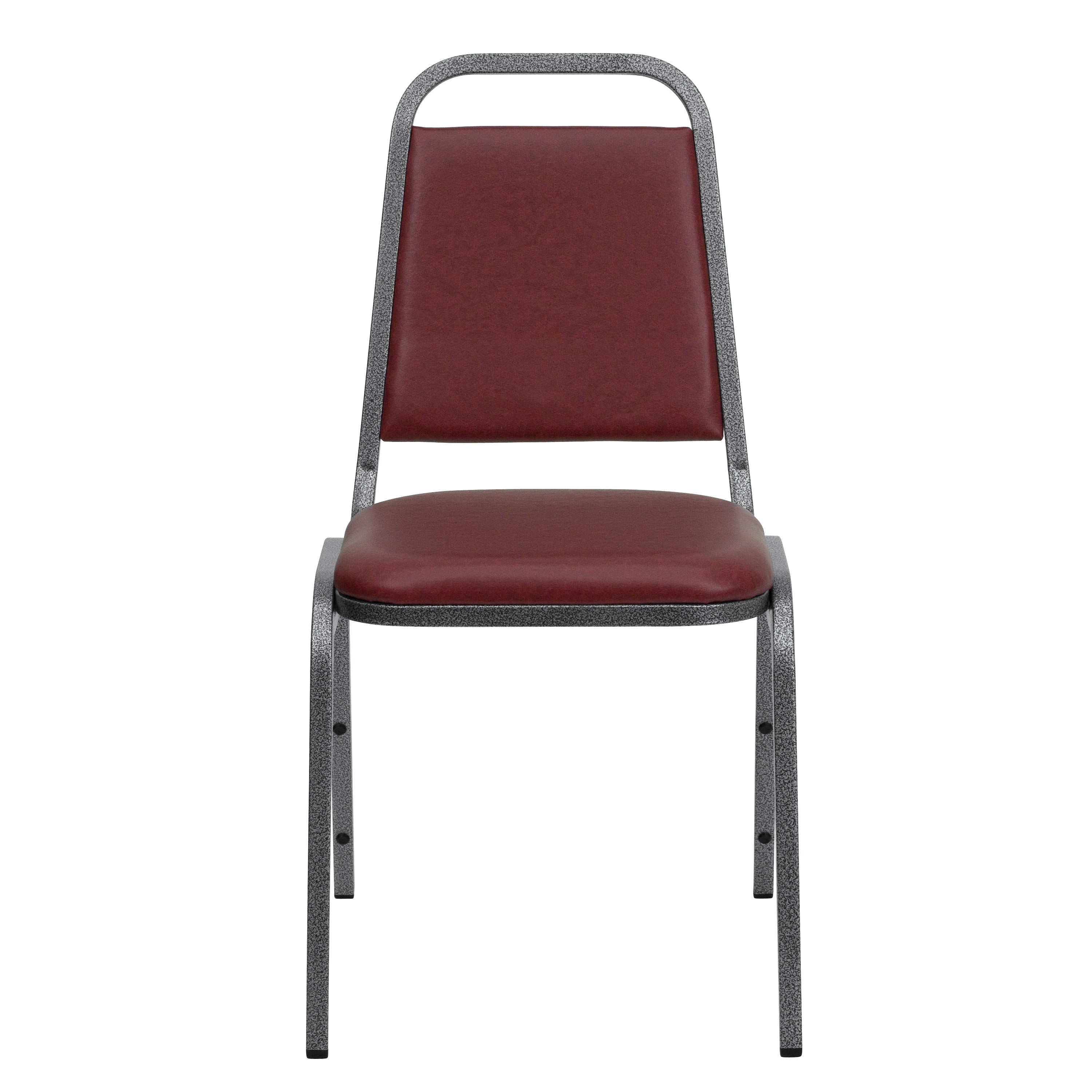 HERCULES Series Trapezoidal Back Stacking Banquet Chair in Burgundy Vinyl - Silver Vein Frame