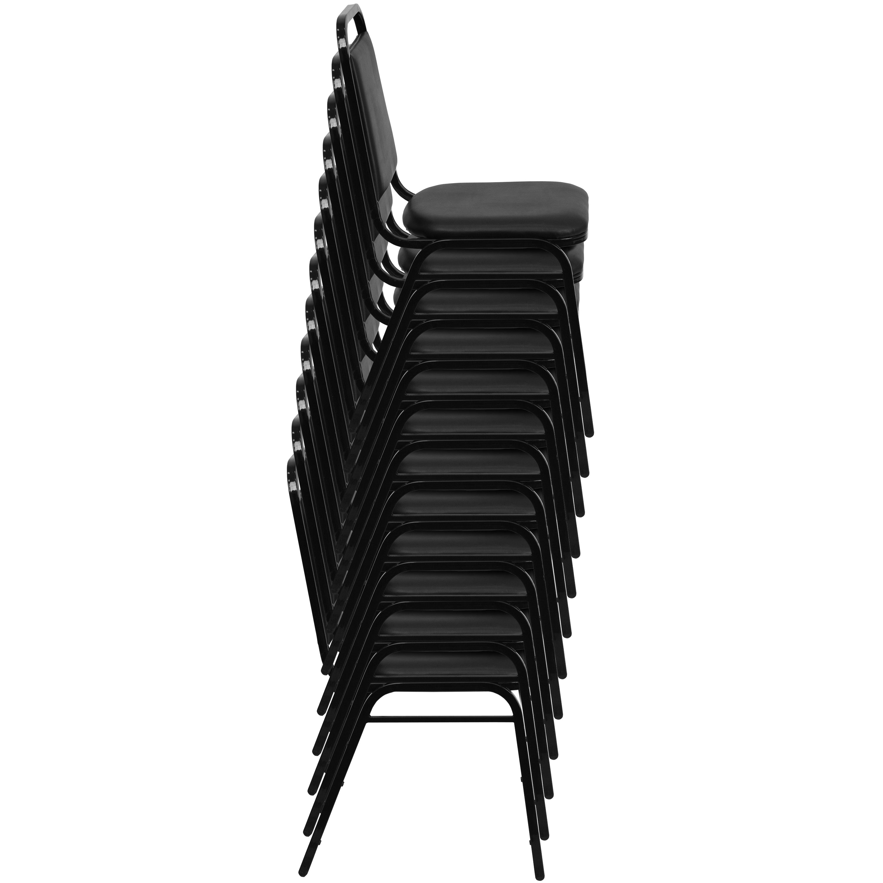 HERCULES Series Trapezoidal Back Stacking Banquet Chair in Black Vinyl - Black Frame