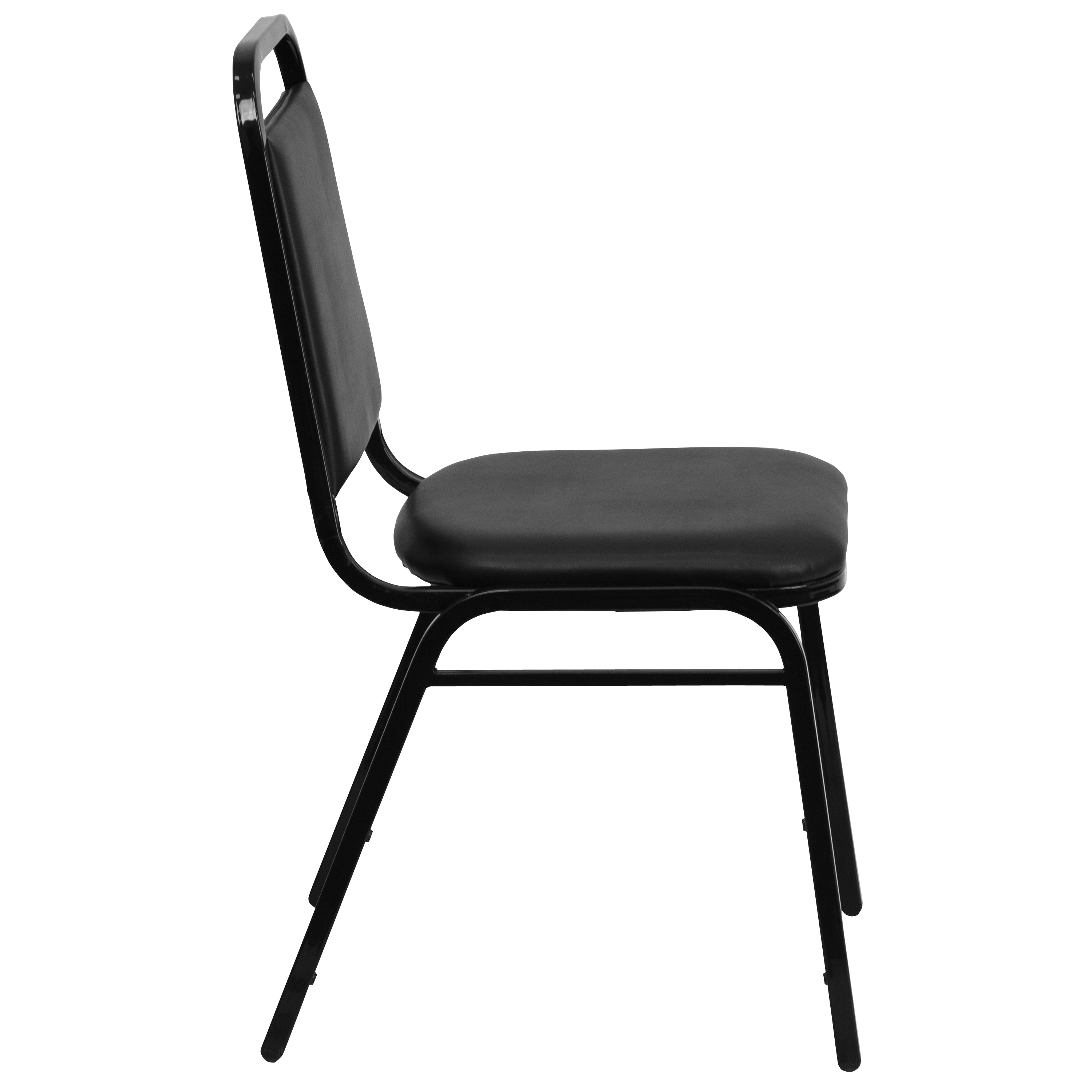 Carlton 36'' Square Black Laminate Table Set with X-Base and 4 Black Trapezoidal Back Banquet Chairs