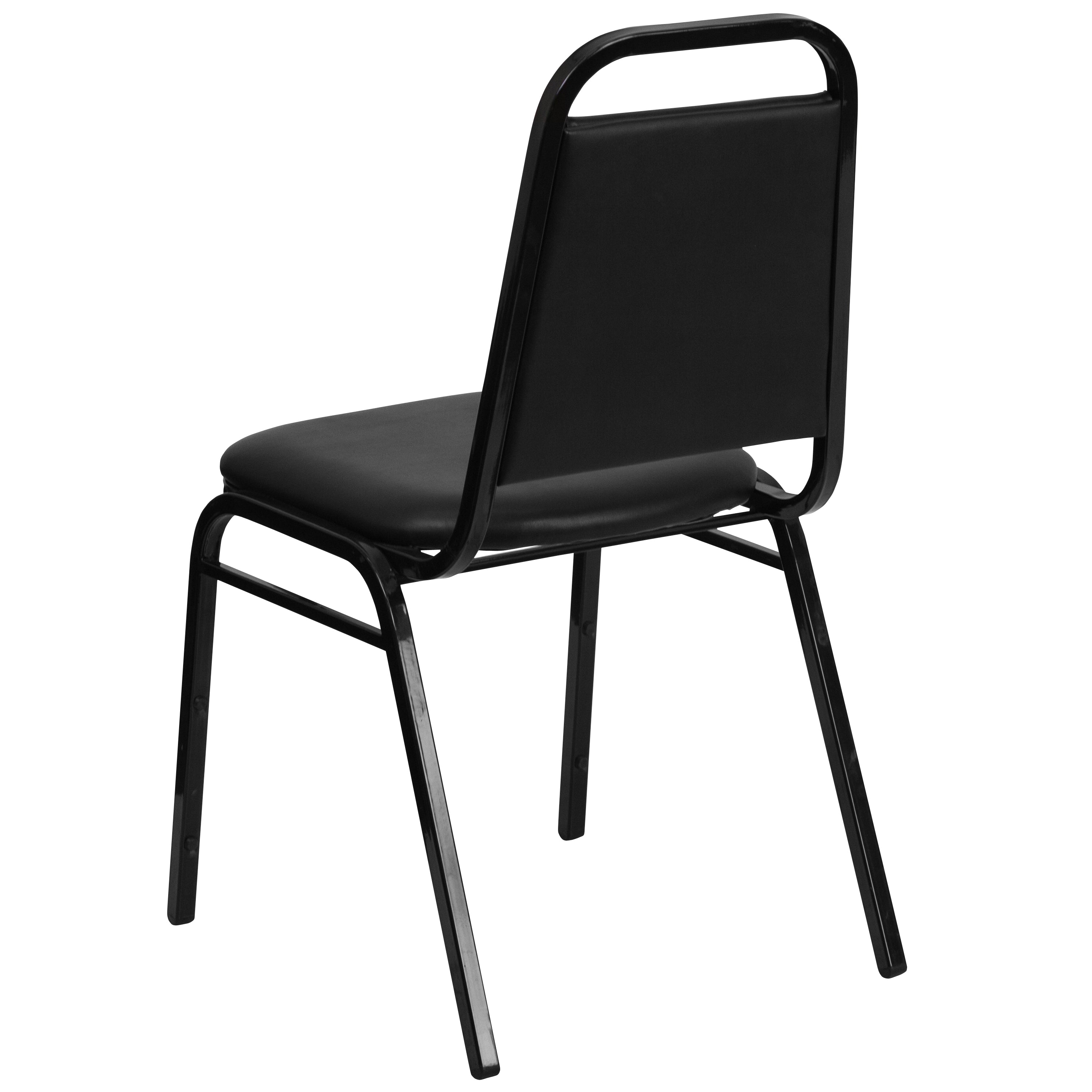 HERCULES Series Trapezoidal Back Stacking Banquet Chair in Black Vinyl - Black Frame