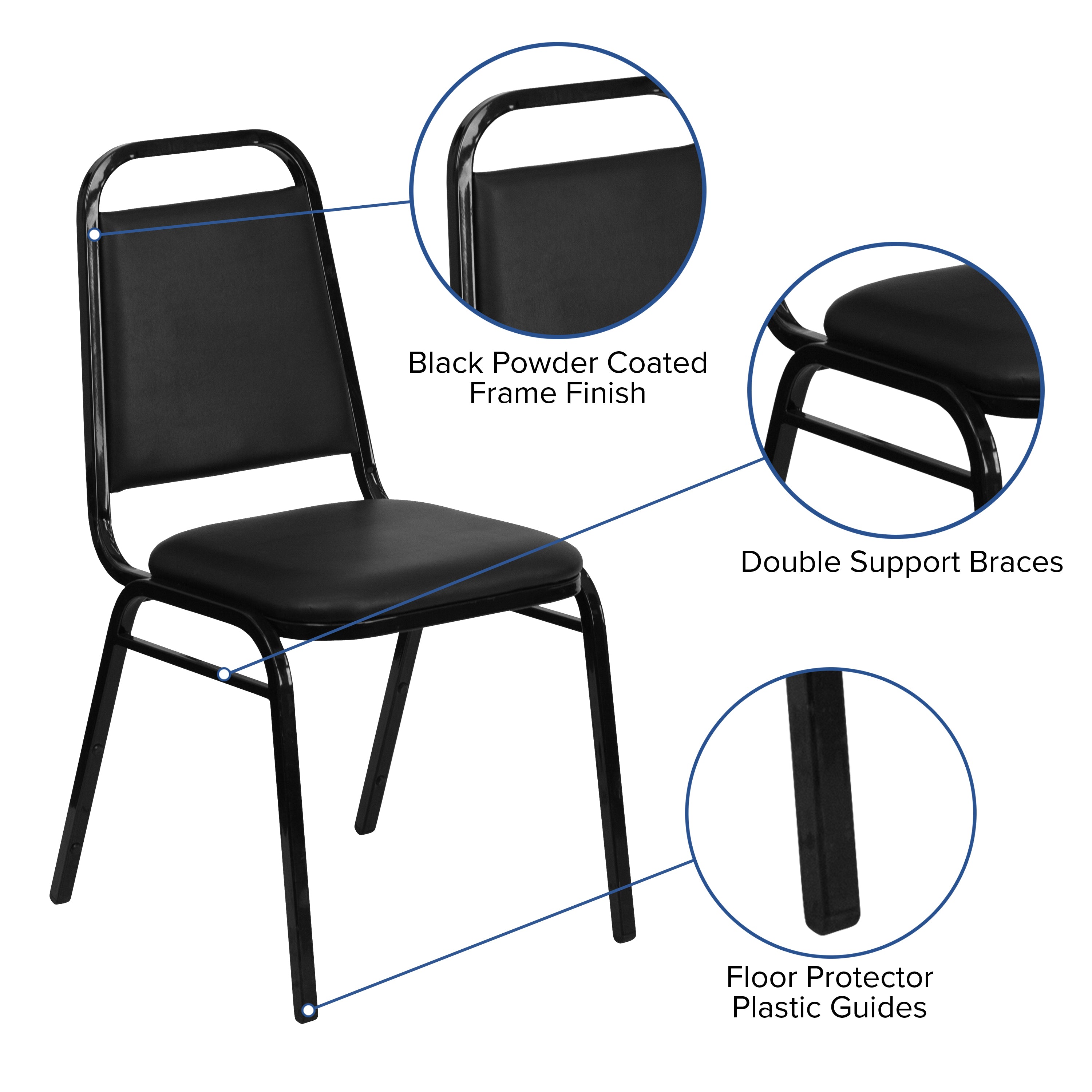 Carlton 36'' Square Black Laminate Table Set with X-Base and 4 Black Trapezoidal Back Banquet Chairs