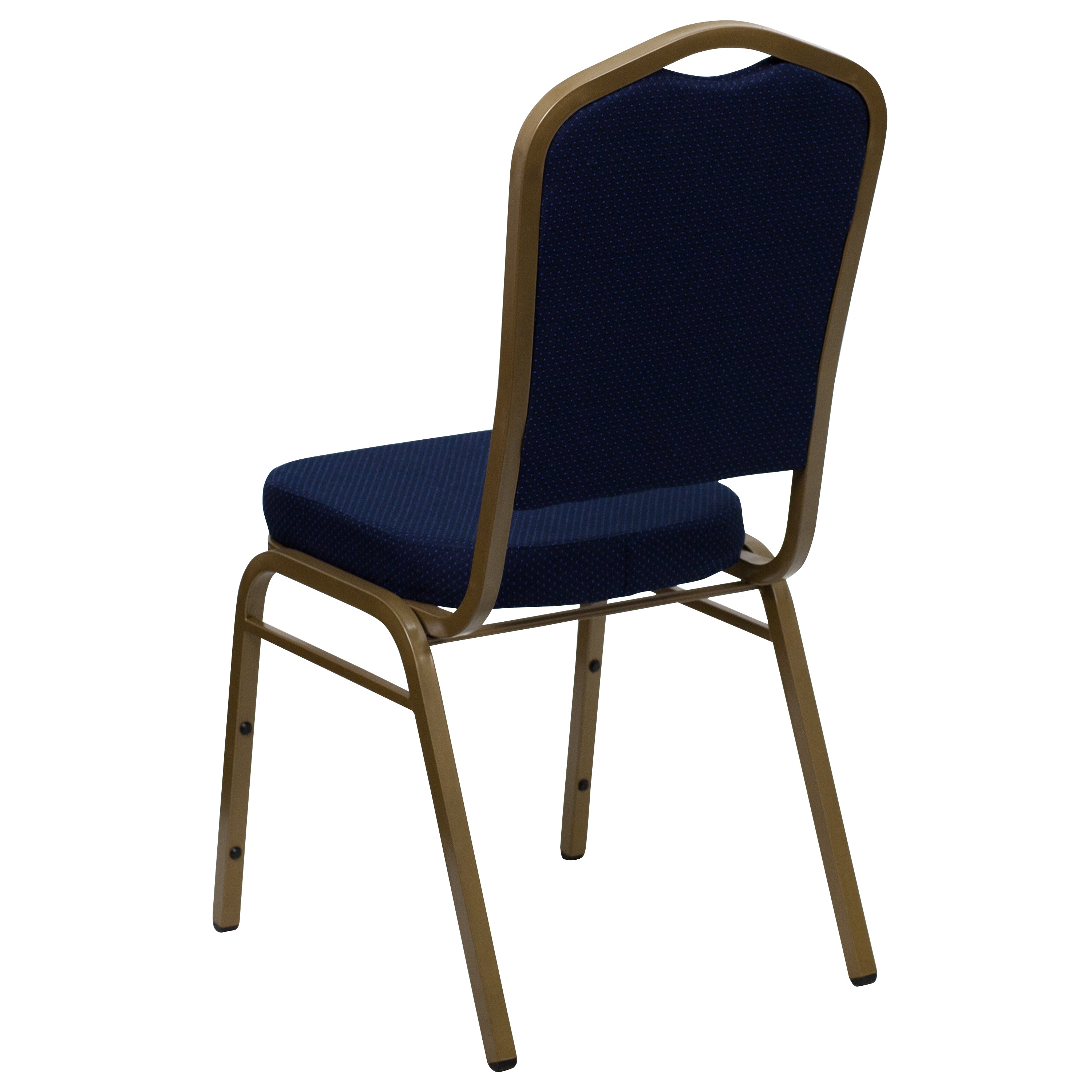 HERCULES Series Crown Back Stacking Banquet Chair in Navy Blue Patterned Fabric - Gold Frame