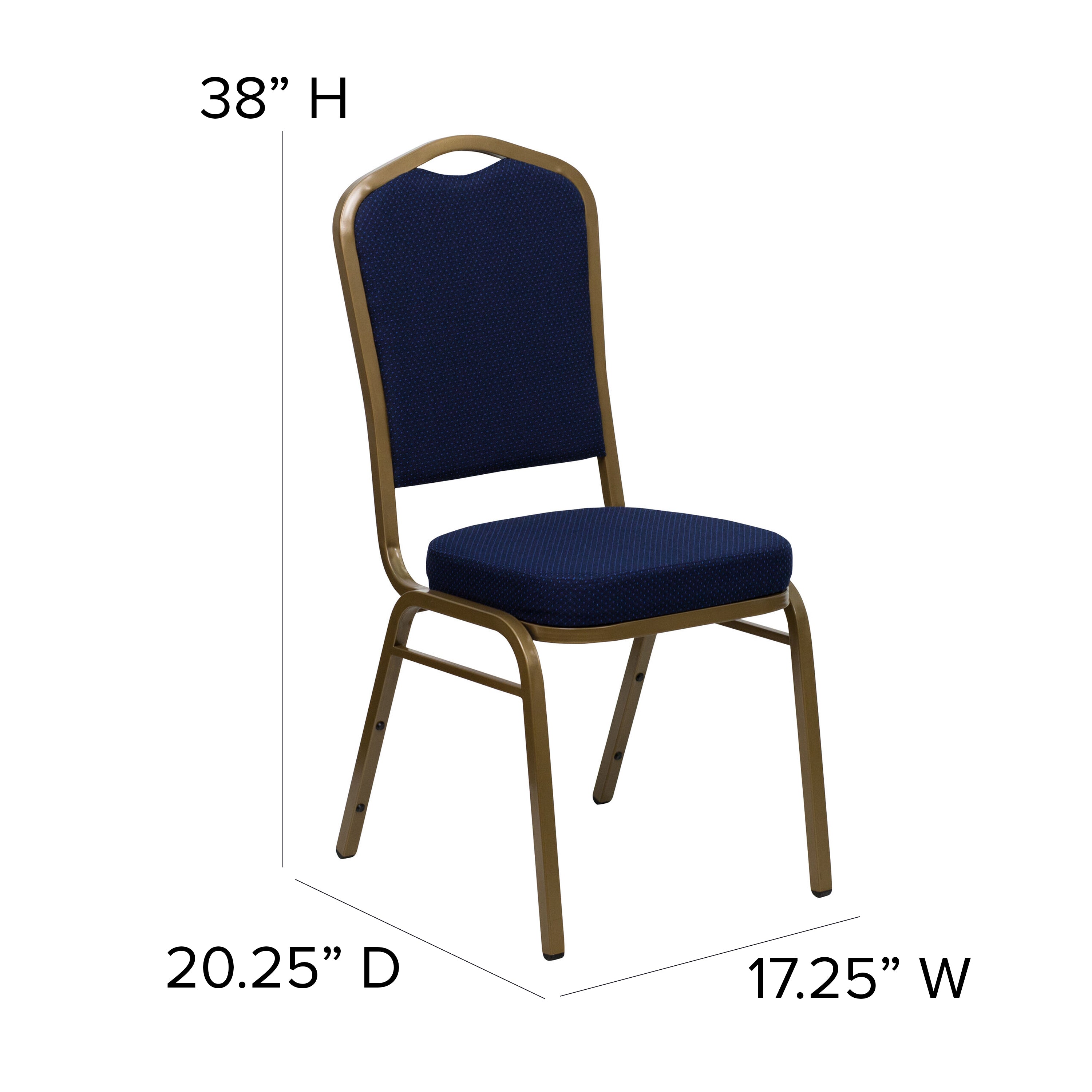 HERCULES Series Crown Back Stacking Banquet Chair in Navy Blue Patterned Fabric - Gold Frame