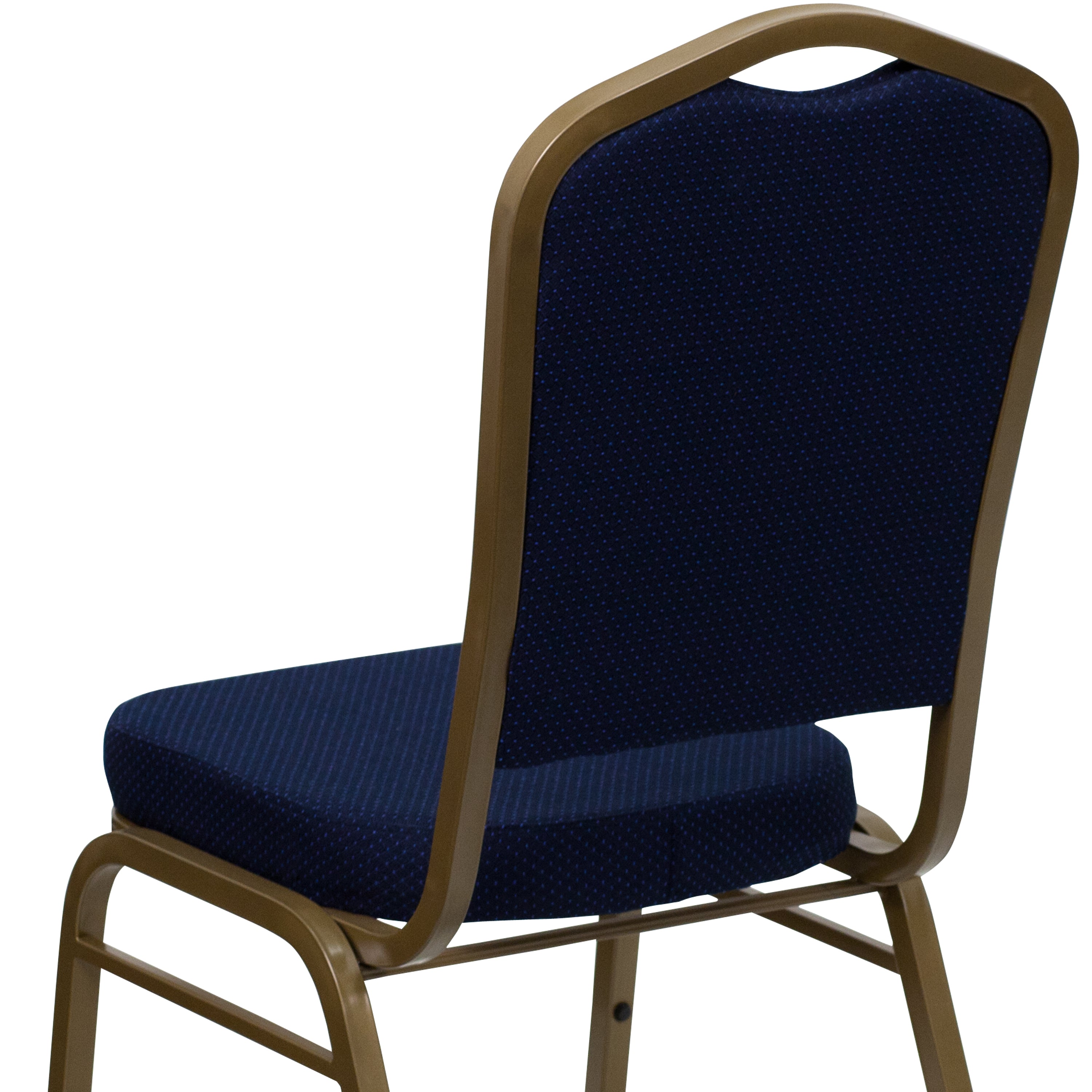 HERCULES Series Crown Back Stacking Banquet Chair in Navy Blue Patterned Fabric - Gold Frame