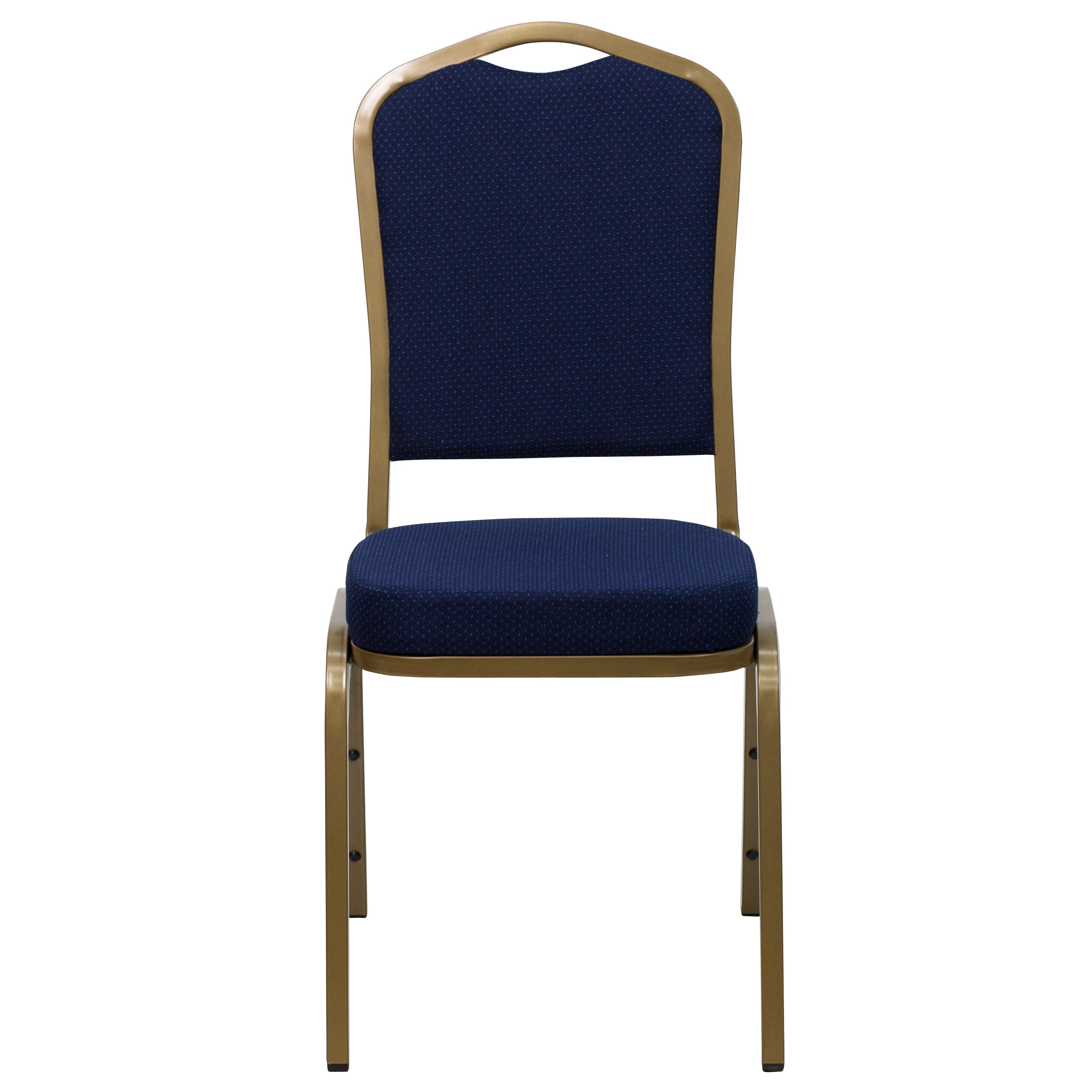 HERCULES Series Crown Back Stacking Banquet Chair in Navy Blue Patterned Fabric - Gold Frame