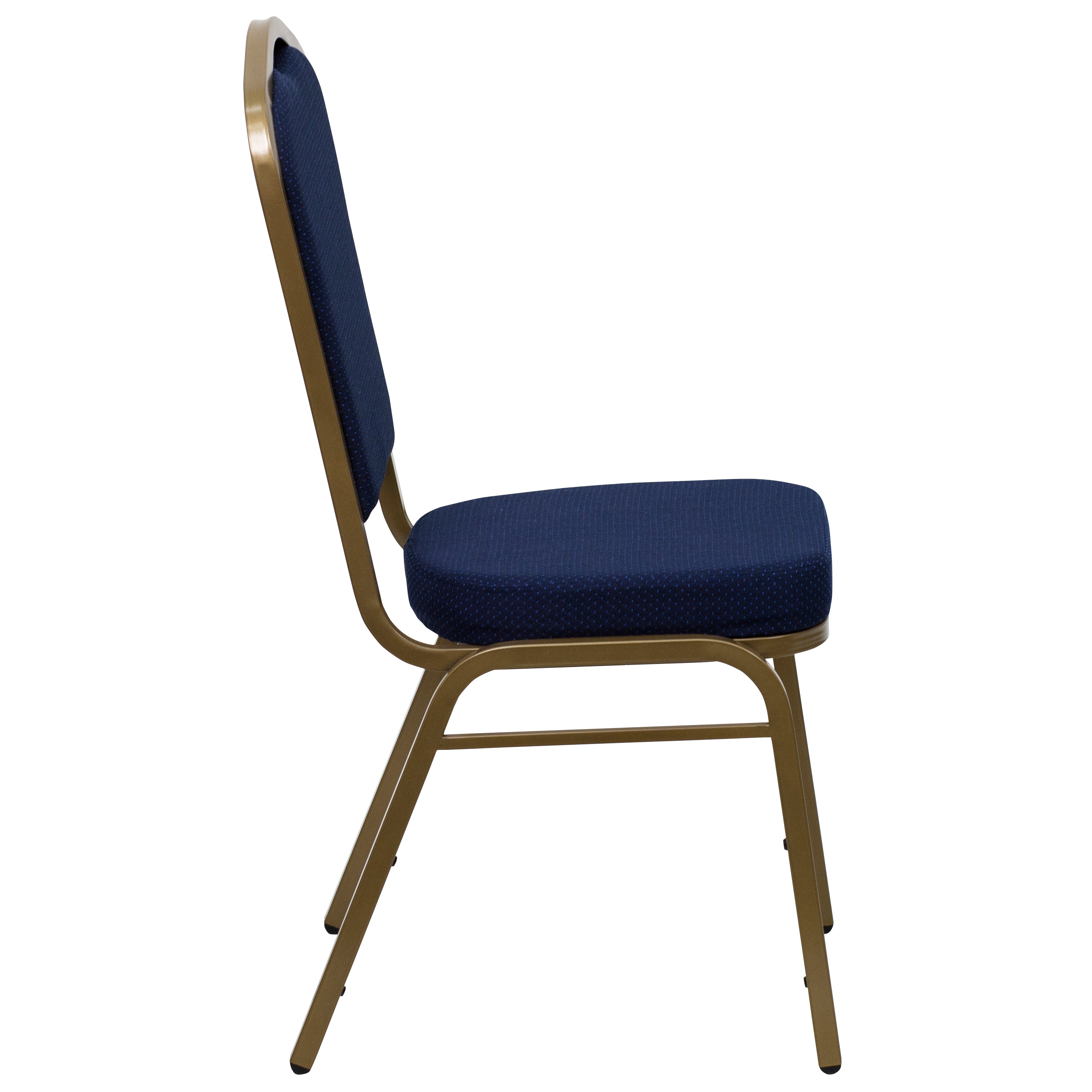 HERCULES Series Crown Back Stacking Banquet Chair in Navy Blue Patterned Fabric - Gold Frame