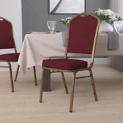 HERCULES Series Crown Back Stacking Banquet Chair in Burgundy Fabric - Gold Frame
