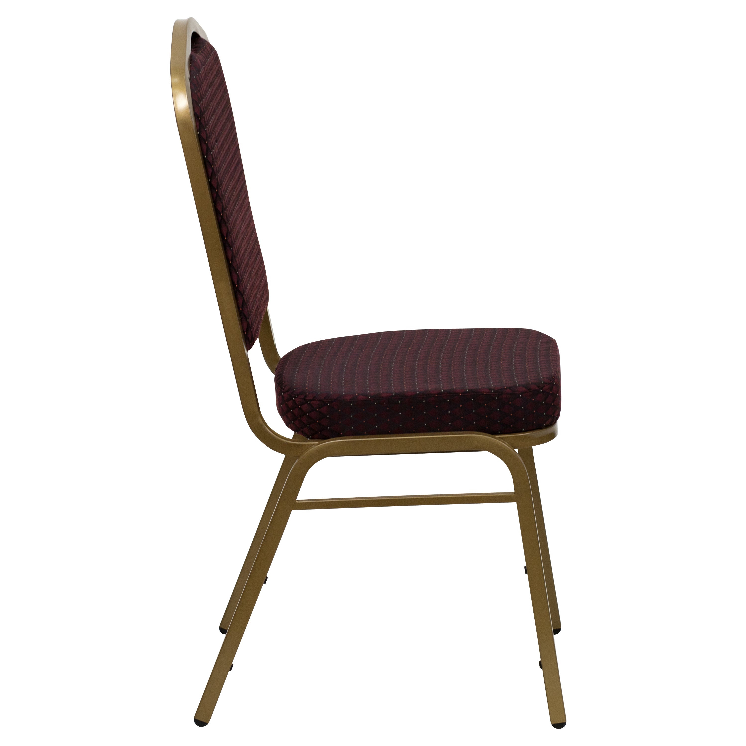 HERCULES Series Crown Back Stacking Banquet Chair in Burgundy Patterned Fabric - Gold Frame