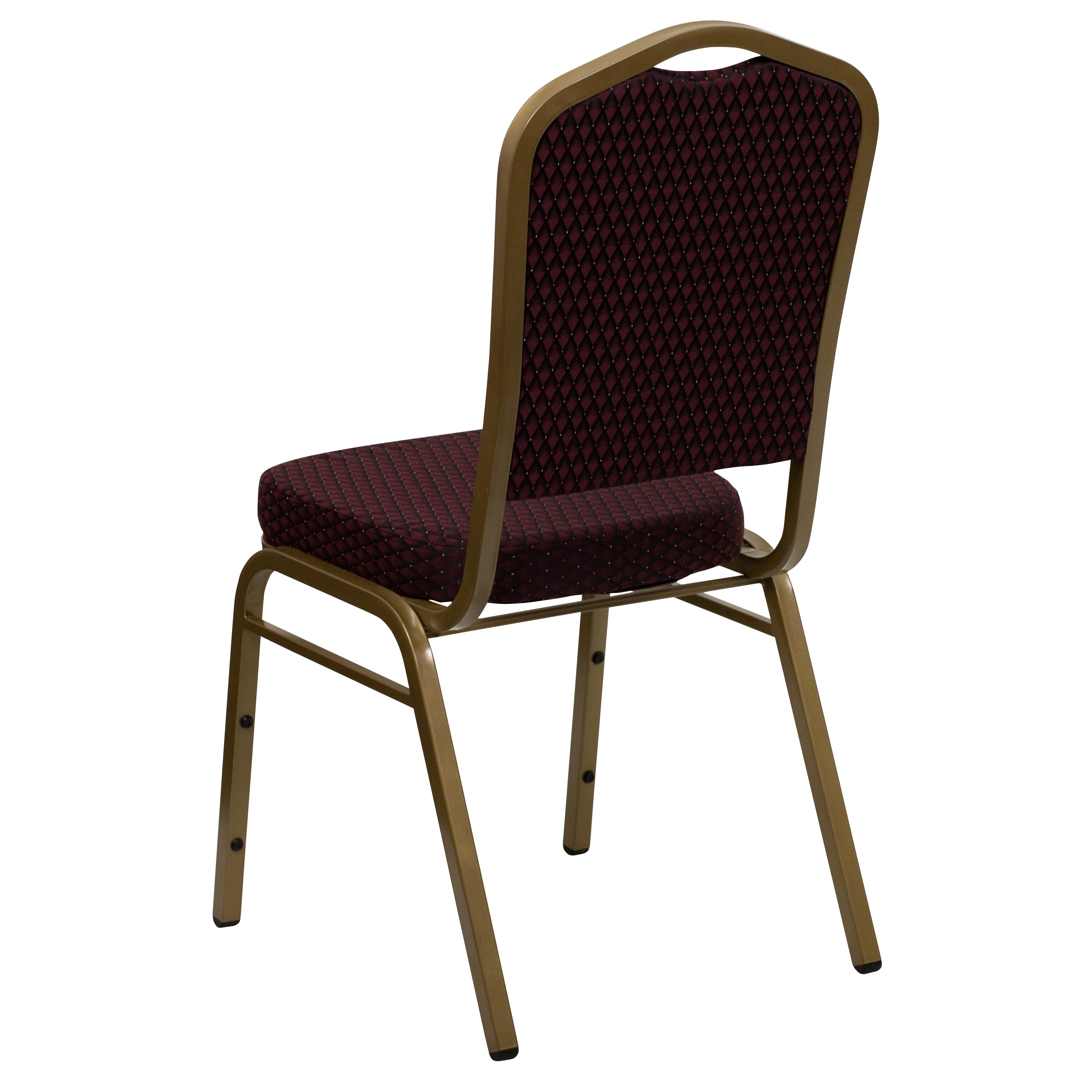 HERCULES Series Crown Back Stacking Banquet Chair in Burgundy Patterned Fabric - Gold Frame