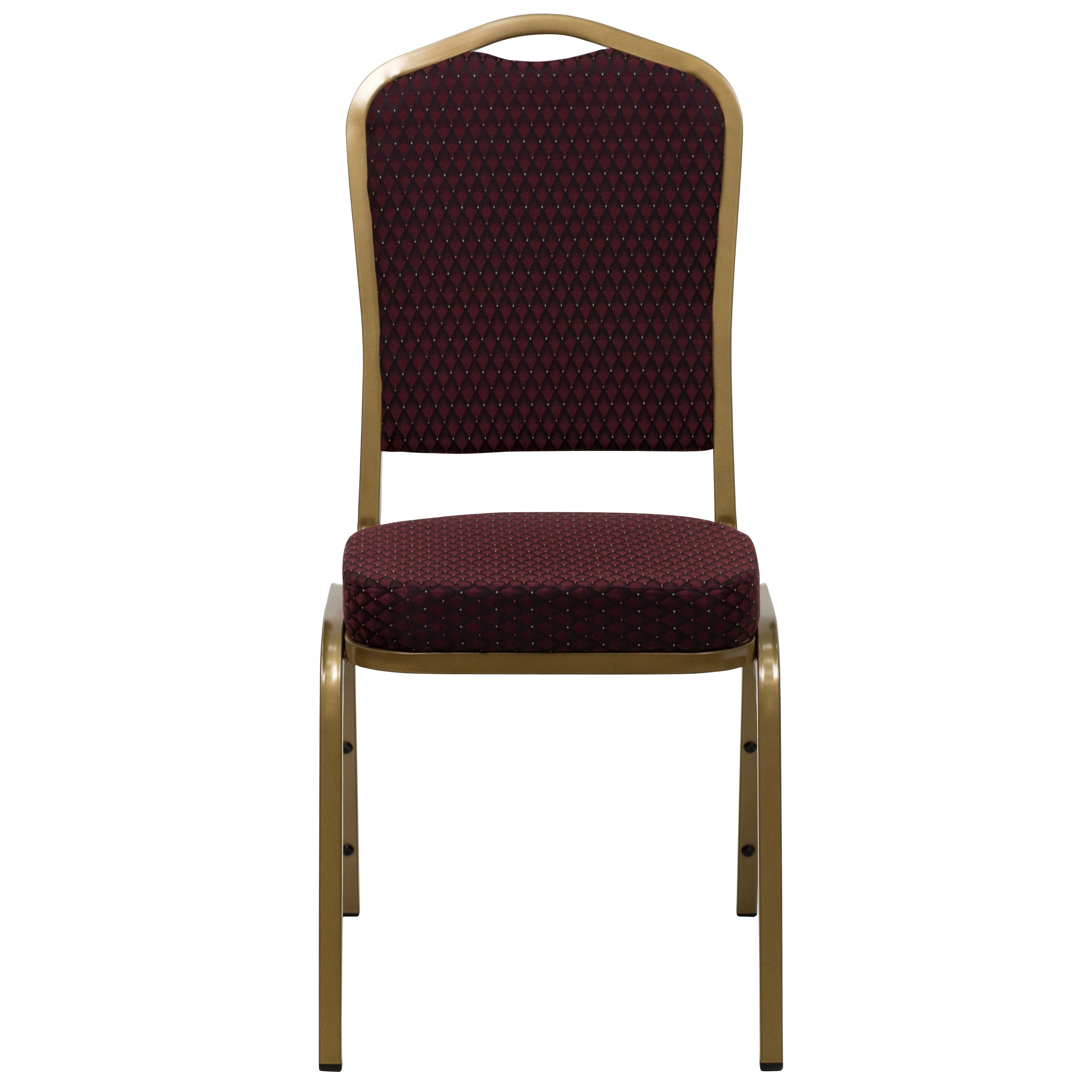HERCULES Series Crown Back Stacking Banquet Chair in Burgundy Patterned Fabric - Gold Frame