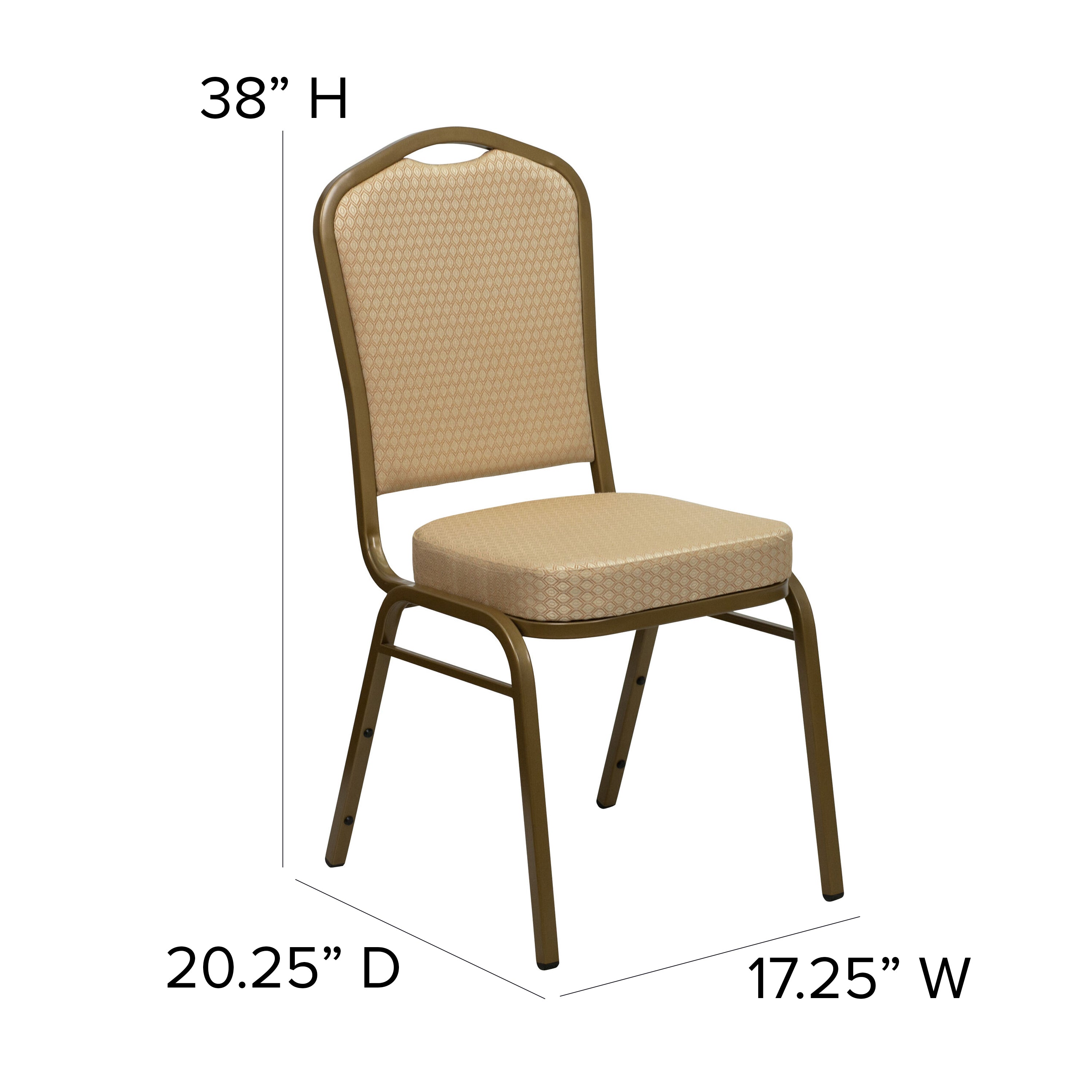 HERCULES Series Crown Back Stacking Banquet Chair in Beige Patterned Fabric - Gold Frame