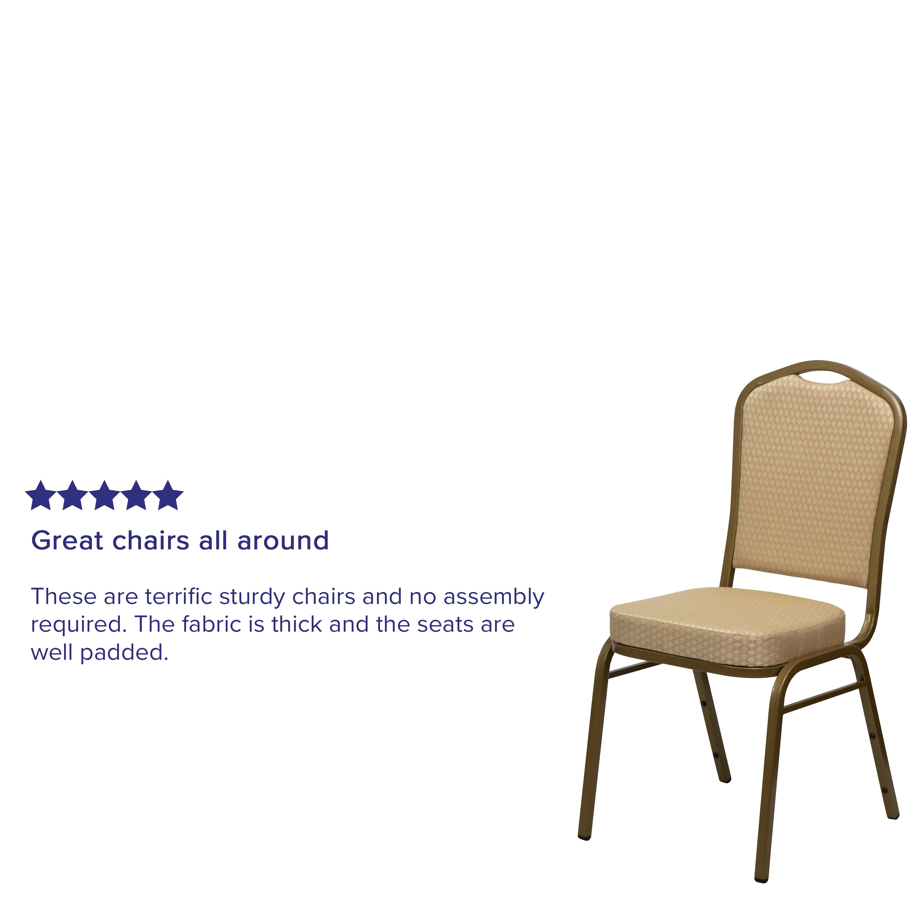HERCULES Series Crown Back Stacking Banquet Chair in Beige Patterned Fabric - Gold Frame
