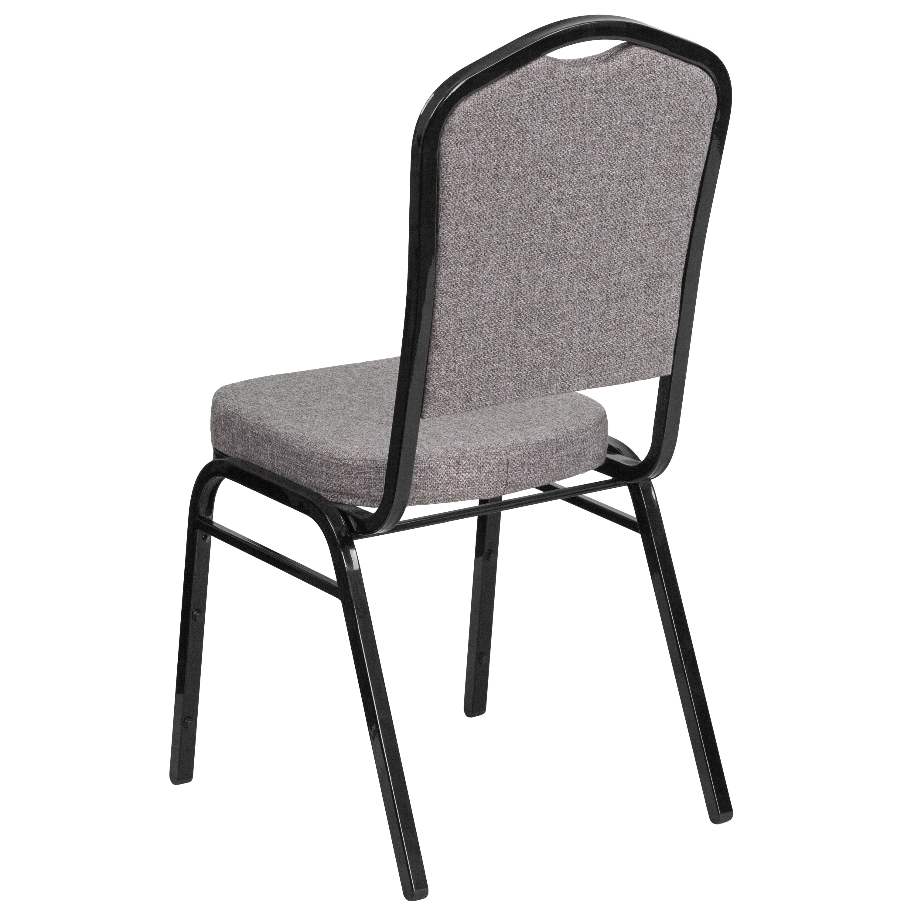 HERCULES Series Crown Back Stacking Banquet Chair in Gray Fabric - Black Frame