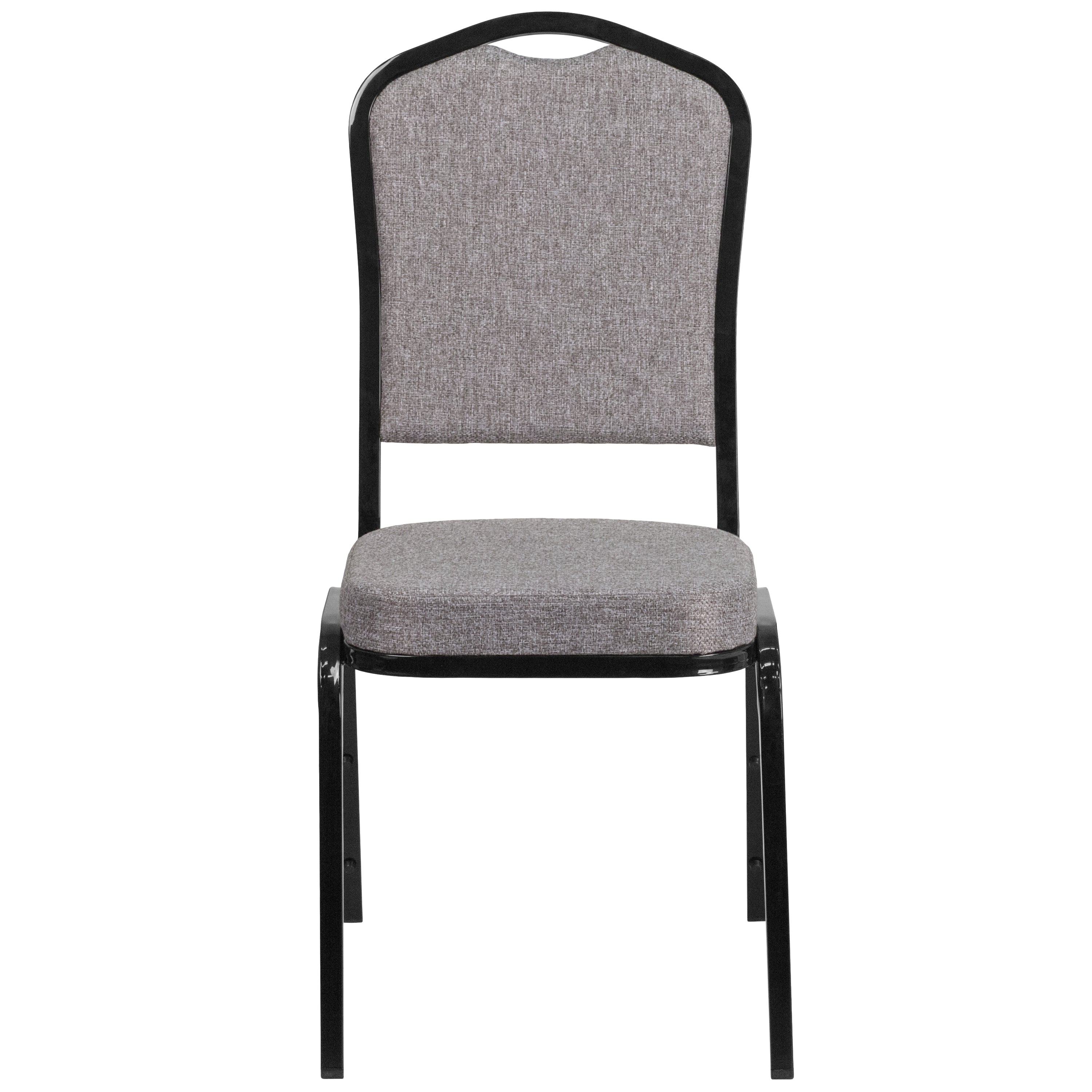 HERCULES Series Crown Back Stacking Banquet Chair in Gray Fabric - Black Frame