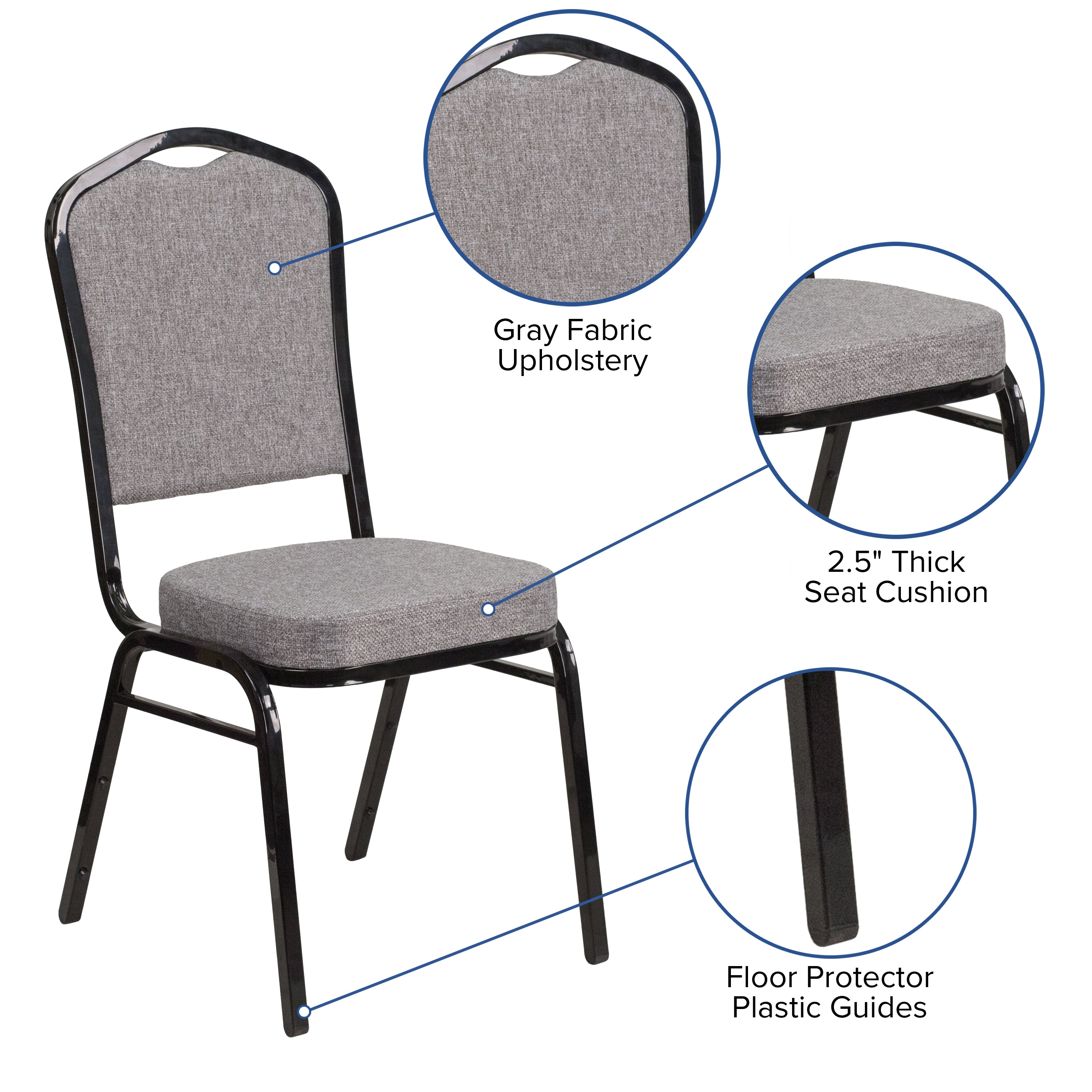 HERCULES Series Crown Back Stacking Banquet Chair in Gray Fabric - Black Frame