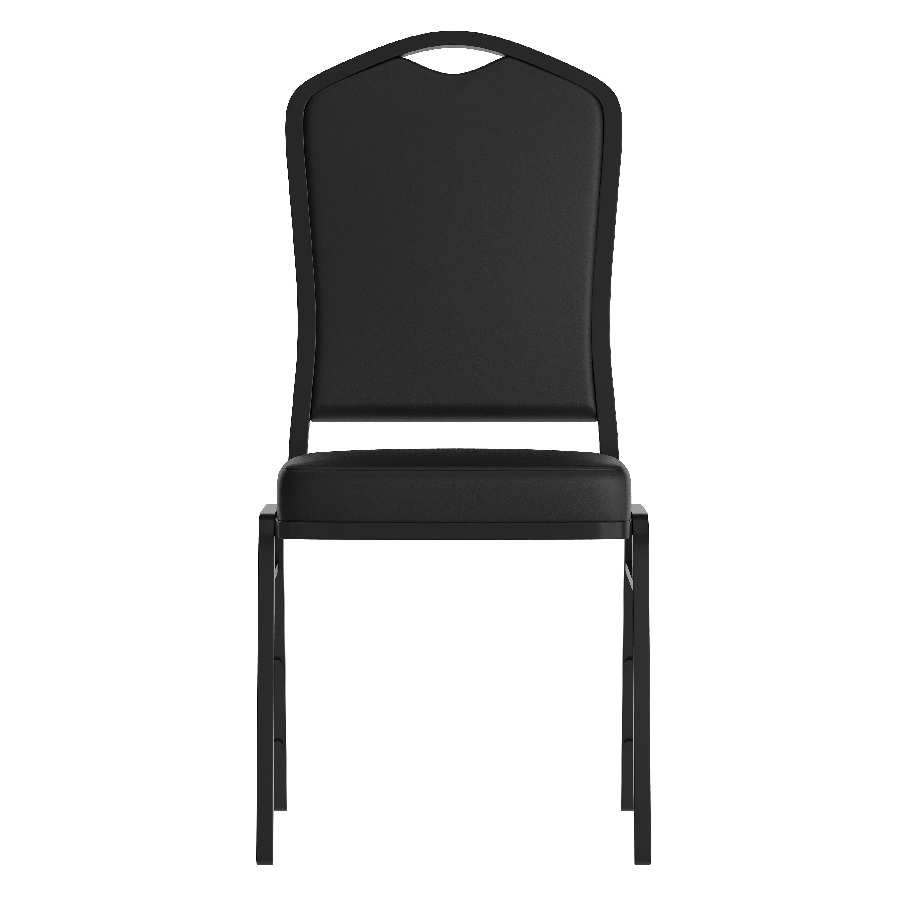 HERCULES Series Crown Back Stacking Banquet Chair in Black Vinyl - Black Frame