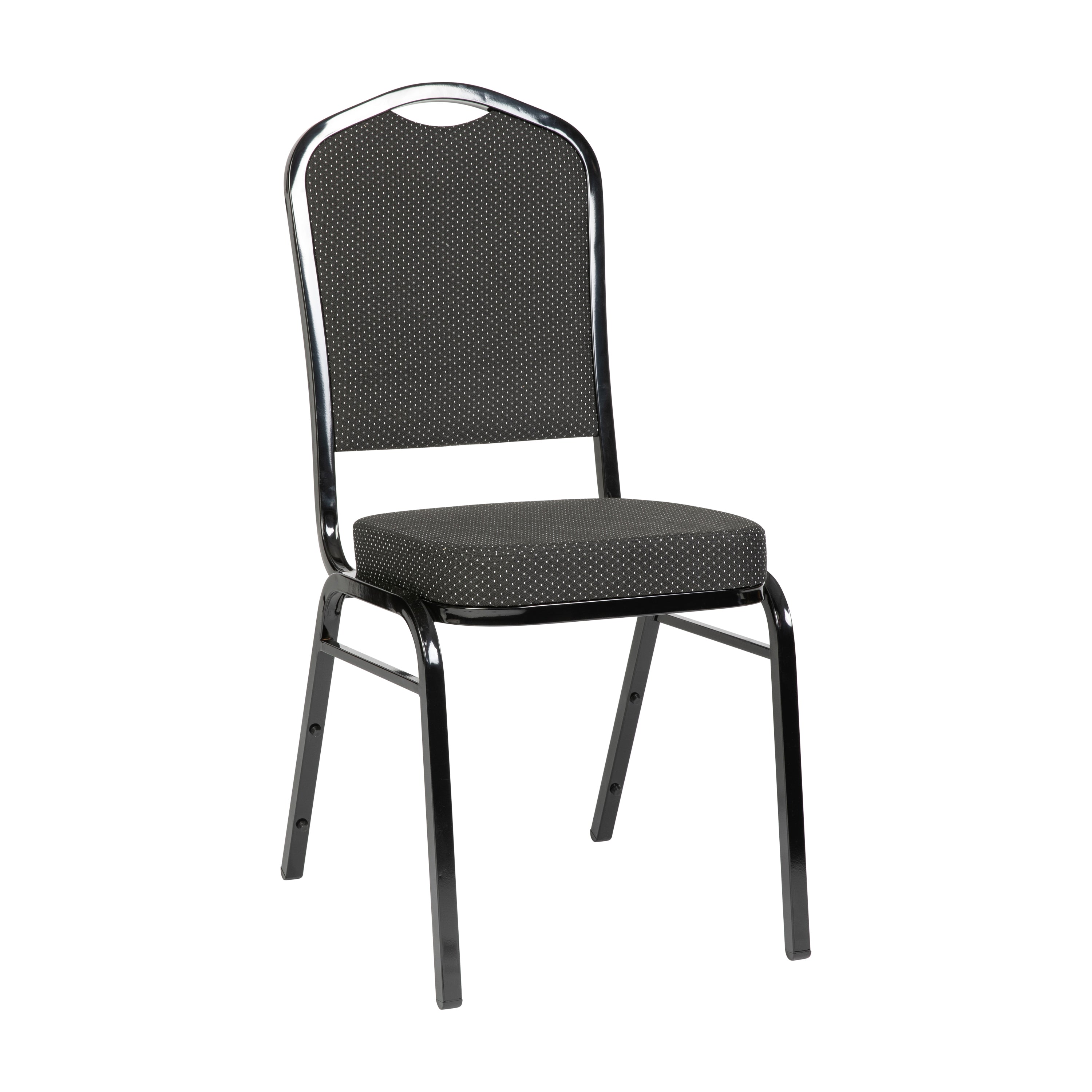 HERCULES Series Crown Back Stacking Banquet Chair in Black Dot Patterned Fabric - Black Frame