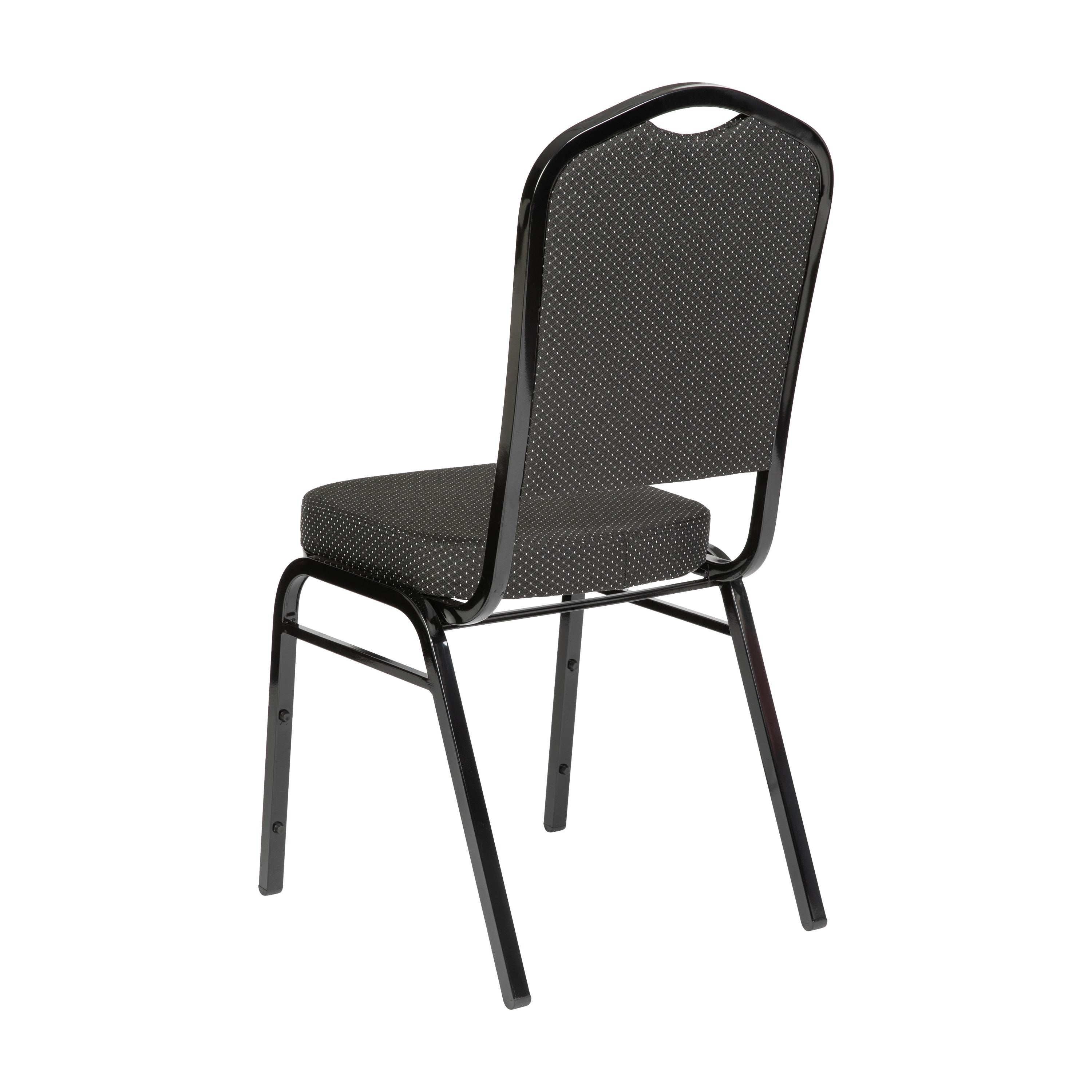 HERCULES Series Crown Back Stacking Banquet Chair in Black Dot Patterned Fabric - Black Frame