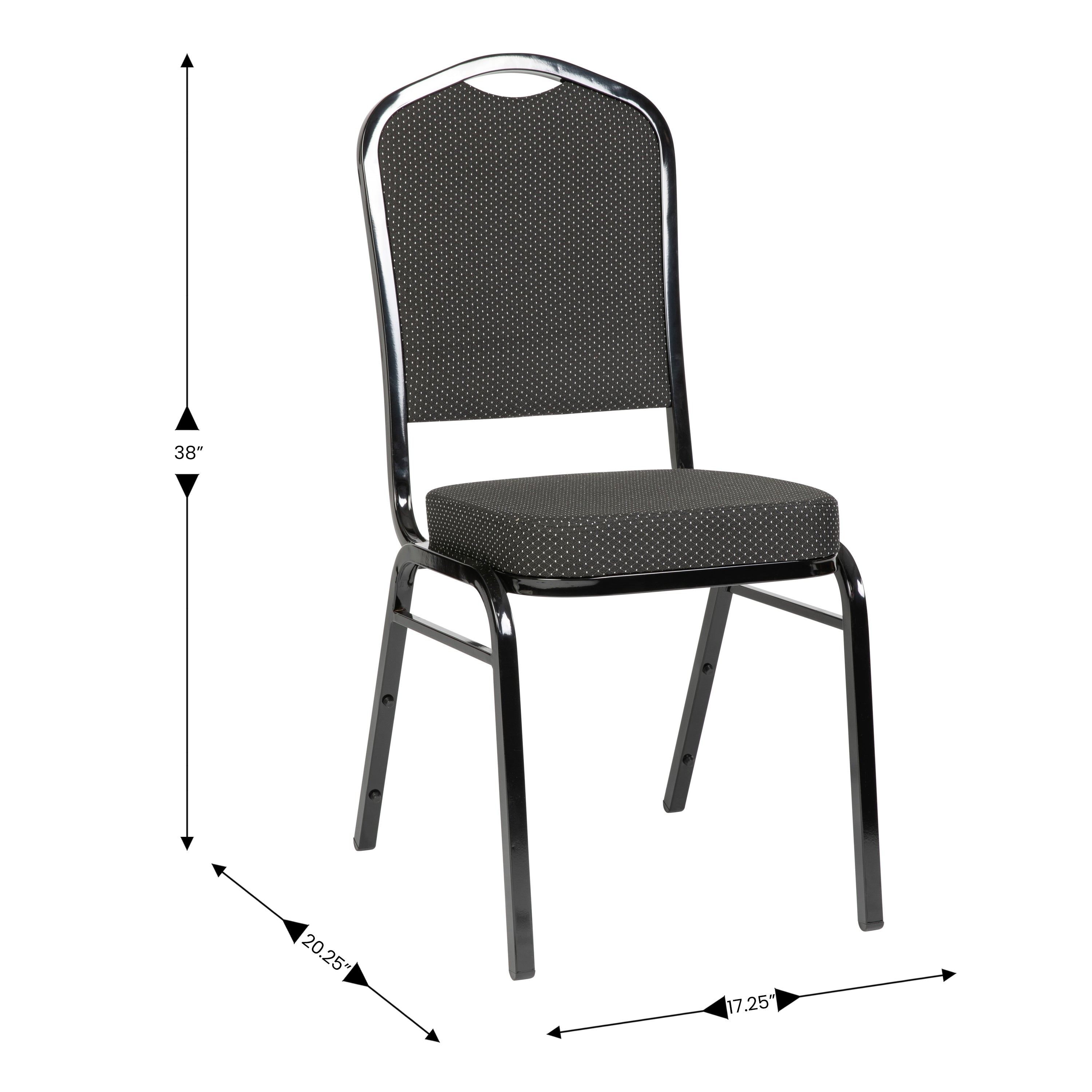 HERCULES Series Crown Back Stacking Banquet Chair in Black Dot Patterned Fabric - Black Frame