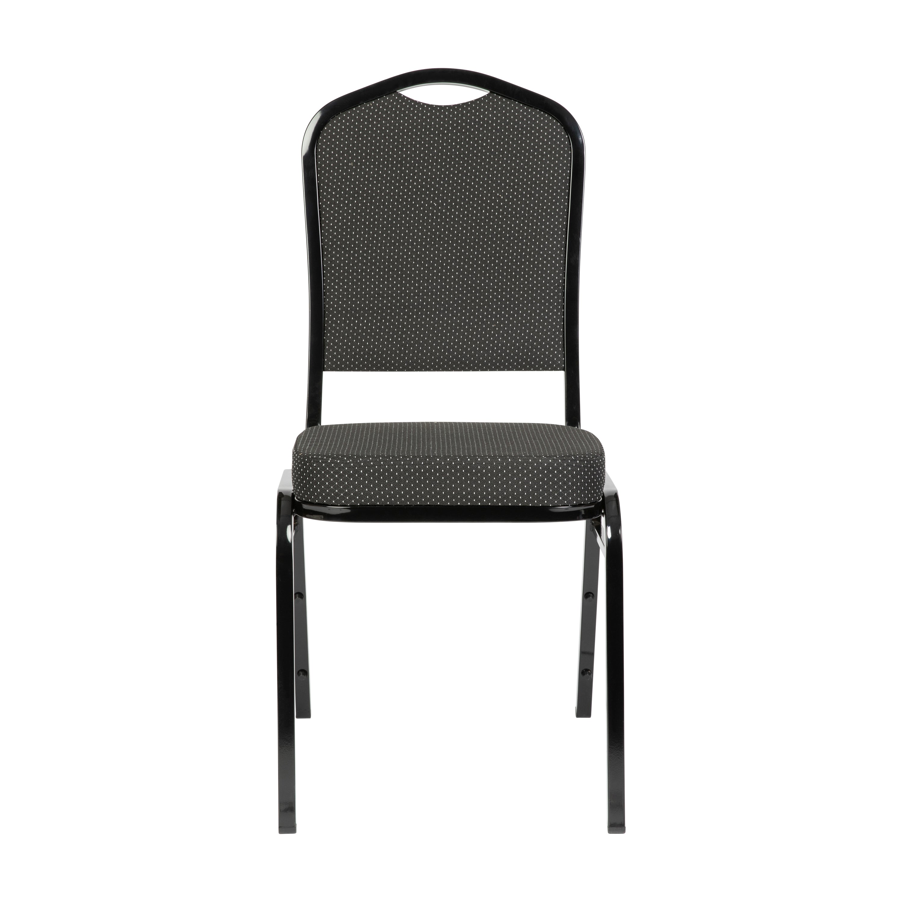 HERCULES Series Crown Back Stacking Banquet Chair in Black Dot Patterned Fabric - Black Frame