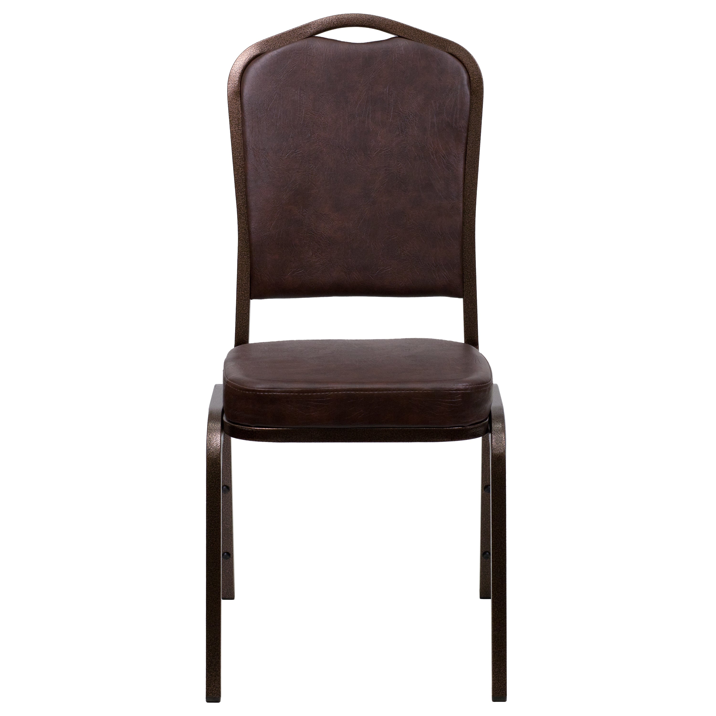 HERCULES Series Crown Back Stacking Banquet Chair in Brown Vinyl - Copper Vein Frame