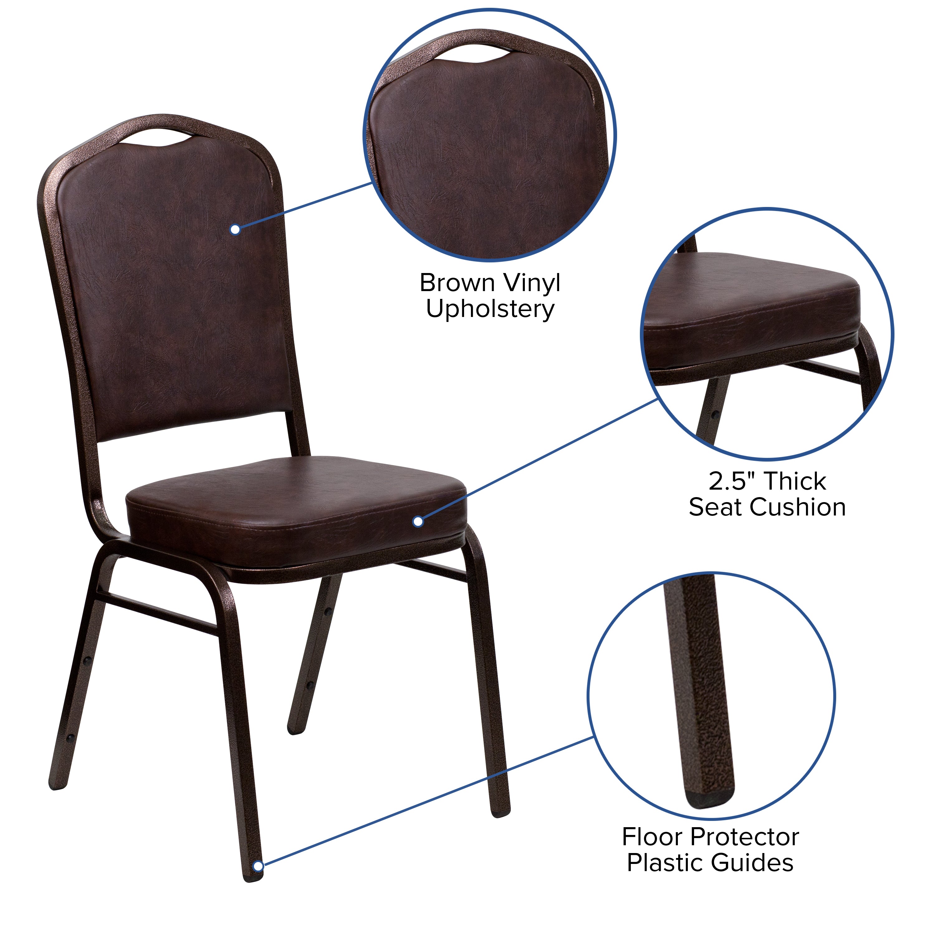 HERCULES Series Crown Back Stacking Banquet Chair in Brown Vinyl - Copper Vein Frame