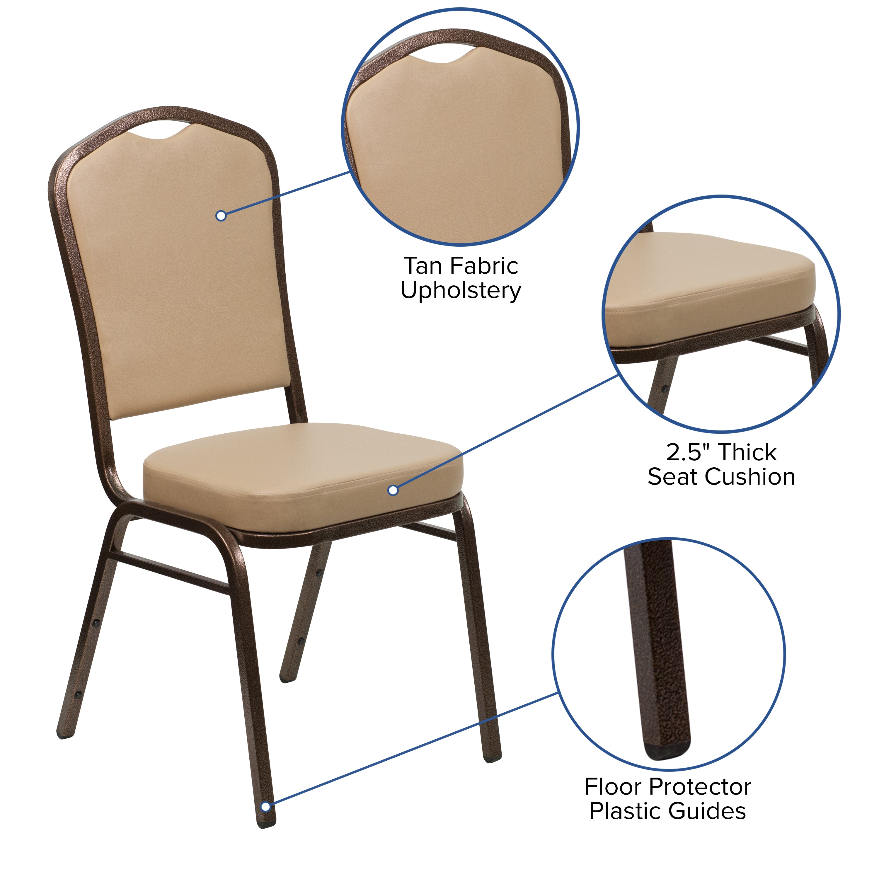 HERCULES Series Crown Back Stacking Banquet Chair in Tan Vinyl - Copper Vein Frame